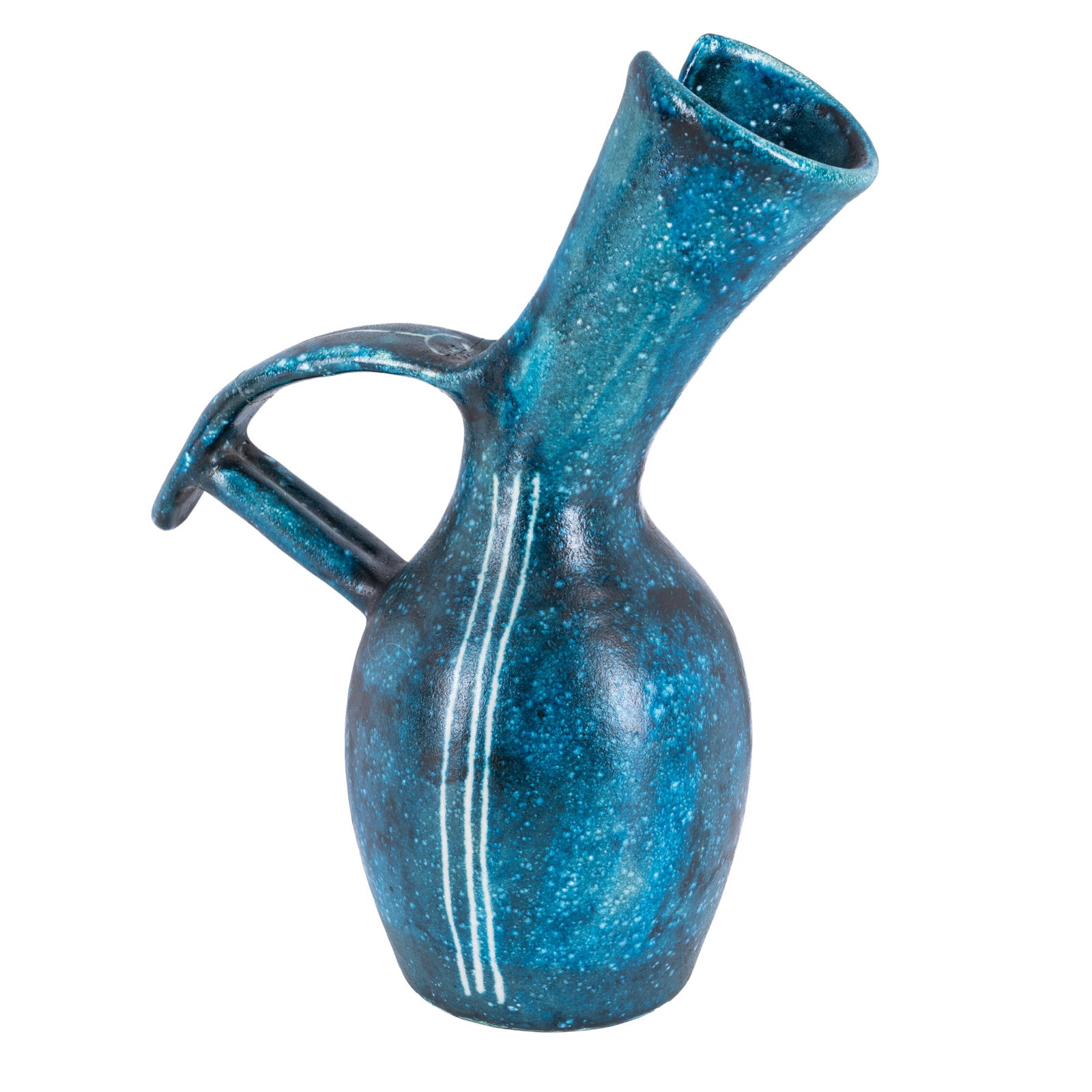 § Guido Gambone (Italian 1909-1969) Teal ewer with wax resist parallel line decoration (1 of 1)