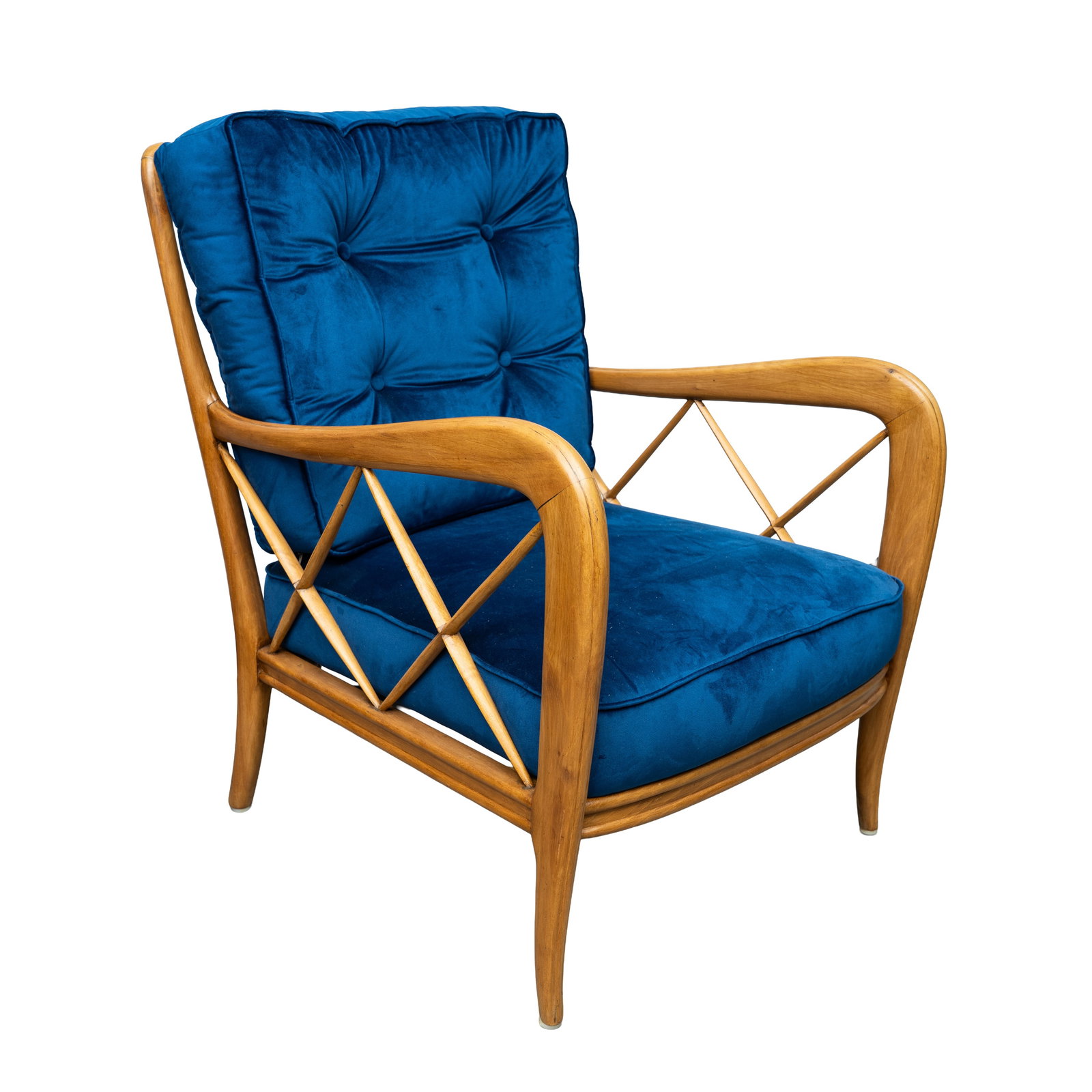 Attributed to Paolo Buffa (Italian 1903-1870) Pretzel Armchair: 1940s Electric blue velvet upholstery, ashwood 77cm high x 60cm wide x 70cm deep Provenance:From a private Italian collection