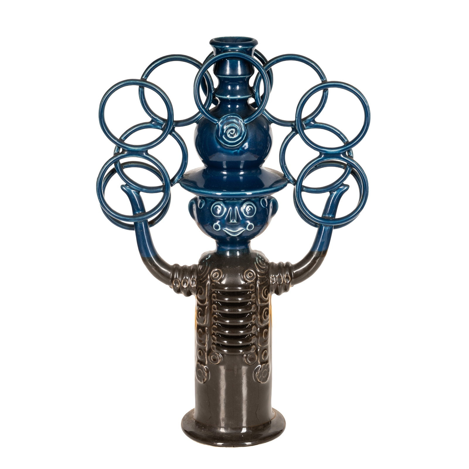 Bjørn Wiinblad (Danish 1918-2008) for Rosenthal 'Jongleur' (The Juggler) Candleholder: Late 20th Century Glazed ceramic Printed 'Rosenthal Studio-linie Germany, 40 Years Bjorn wiinblad for Rosenthal, Jubilee Edition' to underside, numbered 99/99 94cm high