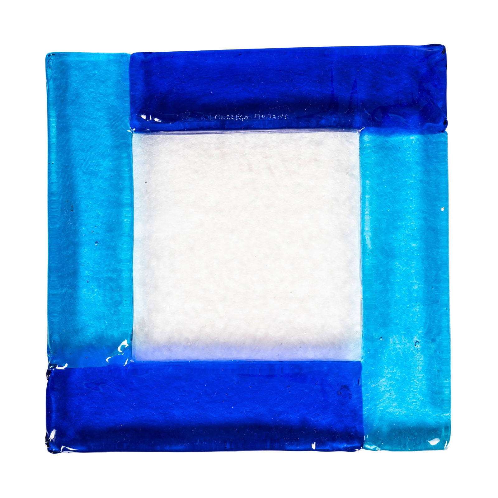 A V Mazzega, Murano, Italy Square Trinket Dish: Circa 1980s to 1990s Glass Etched AV Mazzega Murano 2cm high x 21cm wide x 21cm deep
