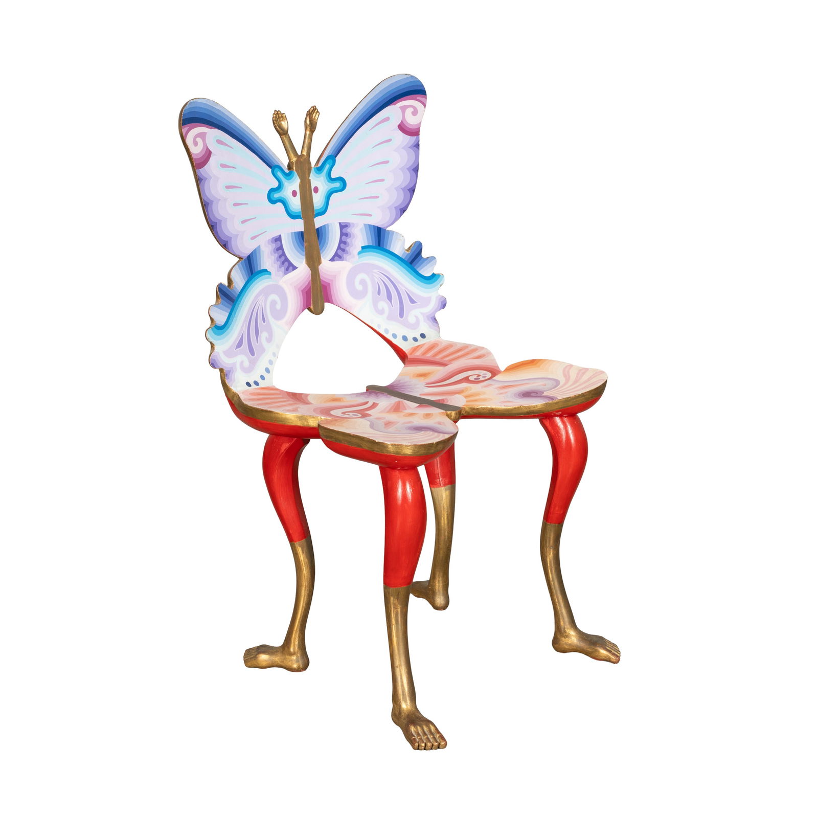 Pedro Friedeberg (Mexican, b.1936) 'Silla Mariposa' Chair: 2013 Signed to back left foot Carved and painted wood 88cm high x 51cm wide x 50cm deep
