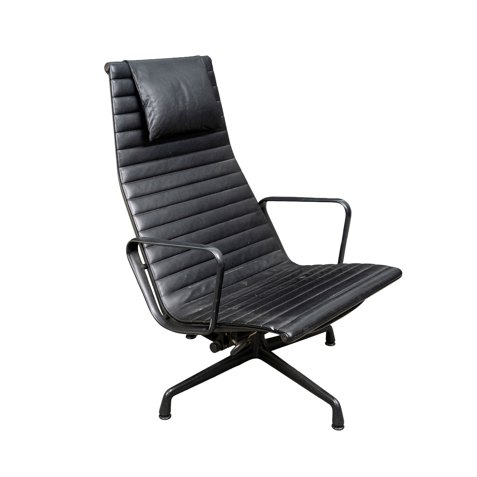 Charles (American 1907-1978) and Ray (American 1912-1988) Eames for Vitra 'EA 124' Chair: Contemporary Black Leather, powder-coated metal Applied Vitra label to frame 96cm high x 63cm wide x 78cm deep