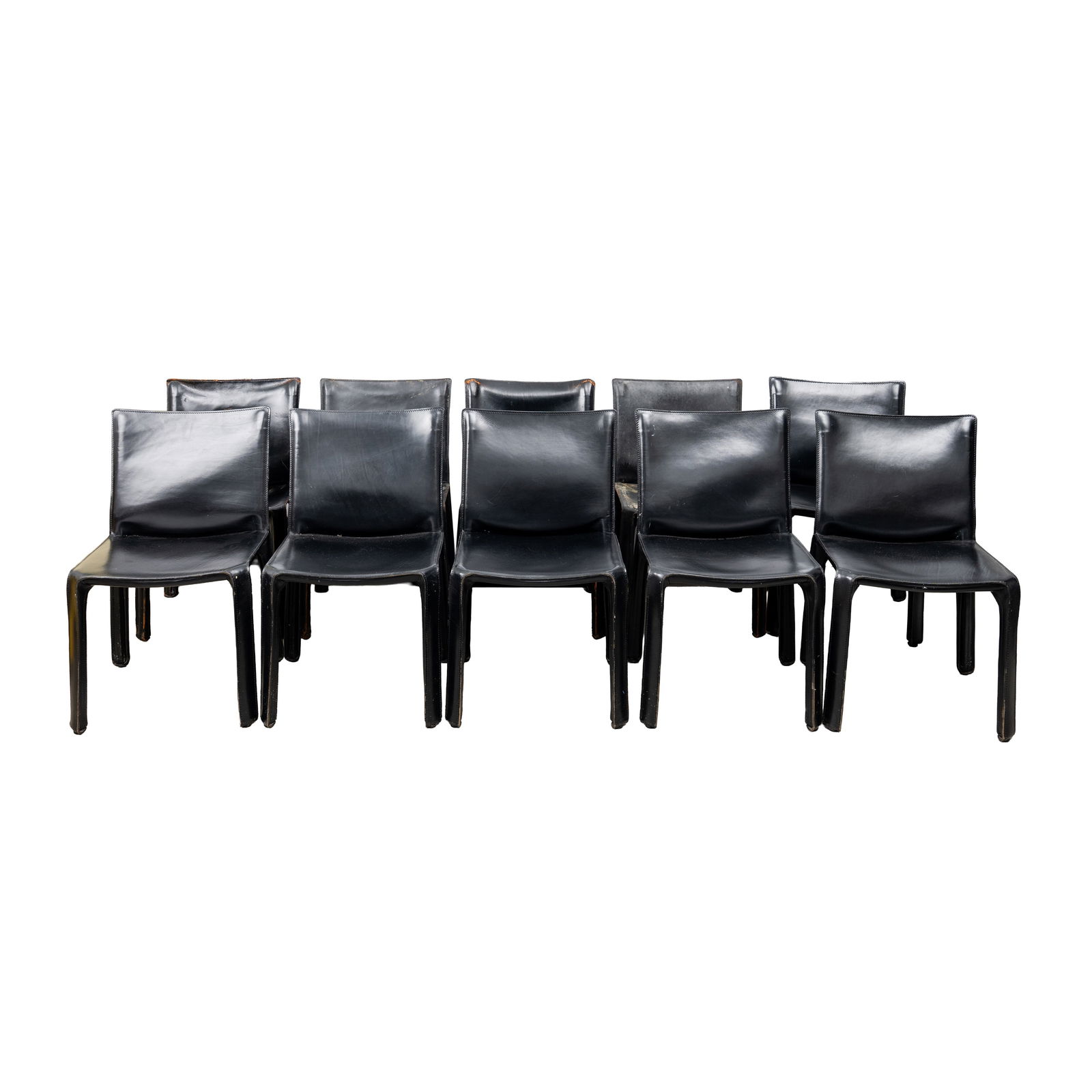 Mario Bellini (Italian b.1935) for Cassina, Italy Set of 10 'CAB 412' Dining Chairs: Originally designed 1977 Black leather Moulded Cassina marks and applied labels to undersides 81cm high x 47cm wide x 42cm deep