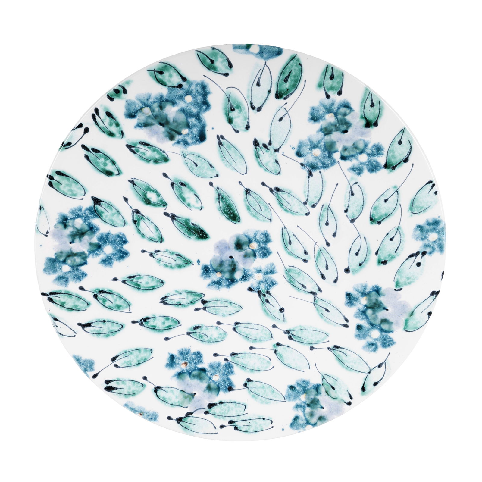 Janice Tchalenko for Poole Pottery Large plate decorated with leaves and flowers: 1999 Glazed earthenware Underside hand painted 'Janice Tchalenko for Poole Pottery 1999' 41cm diameter