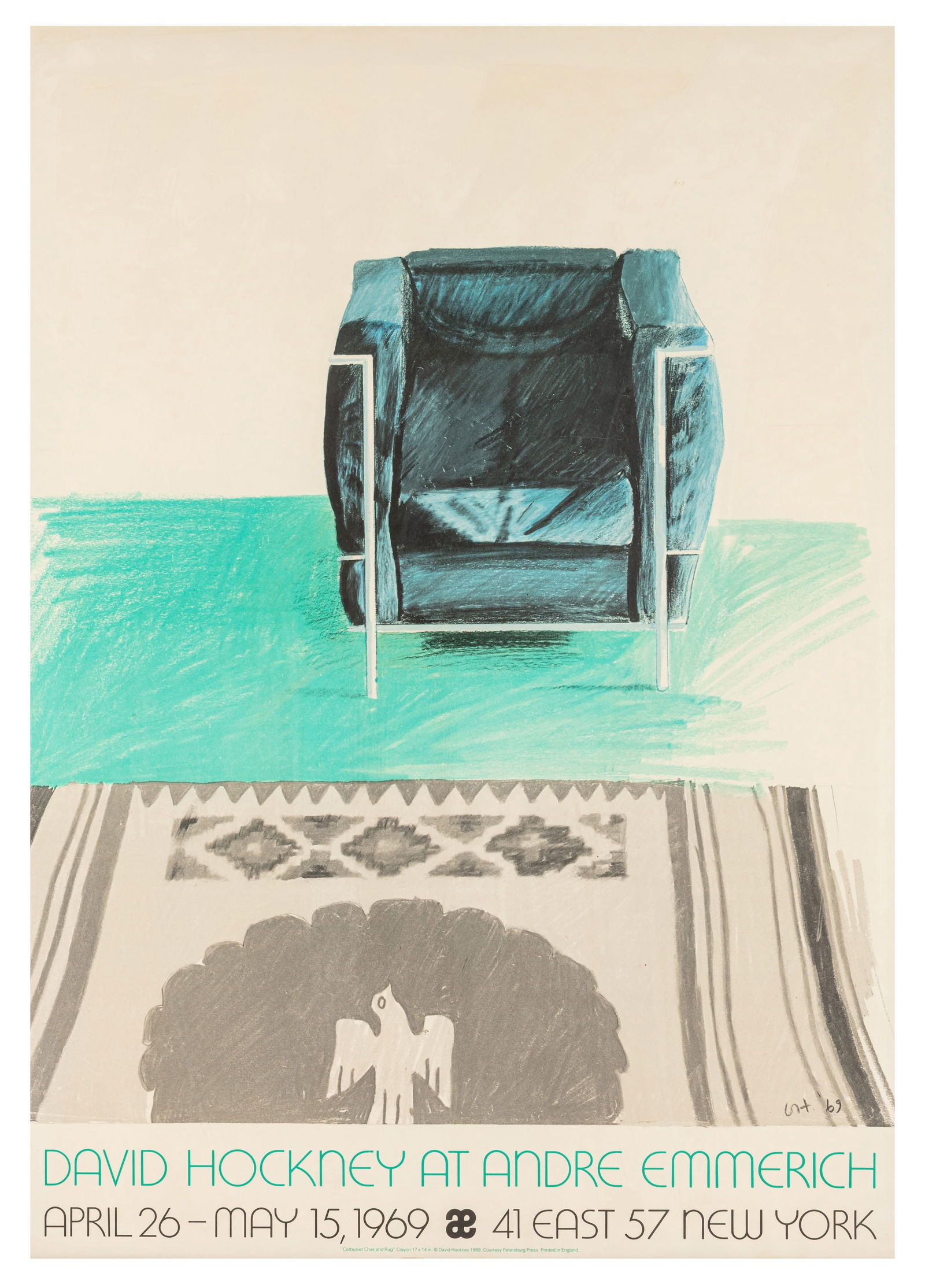 After David Hockney (British b.1937) David Hockney at Andre Emmerich New York Poster: 1969 Lithographic print Printed by Petersburg Press Frame: 96 x 69.5cm