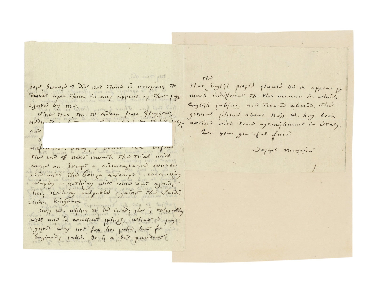 Mazzini (Giuseppe) Autograph letter signed ("Joseph Mazzini") - 2