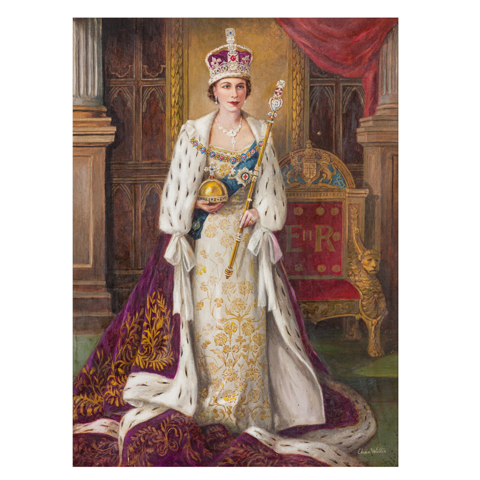 § Willis (Charles) Portrait of Queen Elizabeth II in Coronation robe - 2