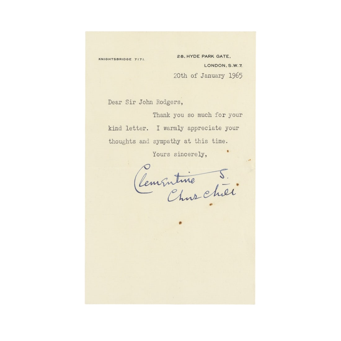 Churchill (Clementine) Signed photograph and letter - 2