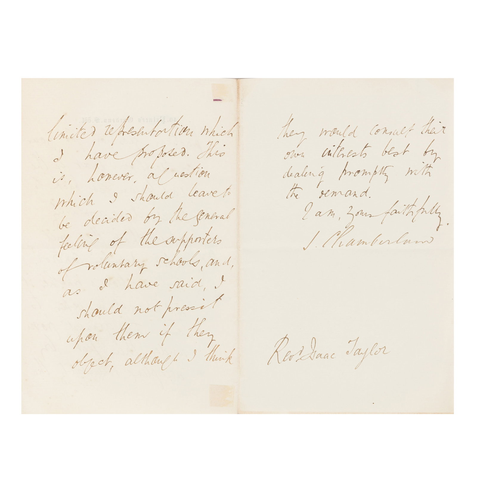 Chamberlain (Joseph) Autograph letter signed ("J. Chamberlain") - 3