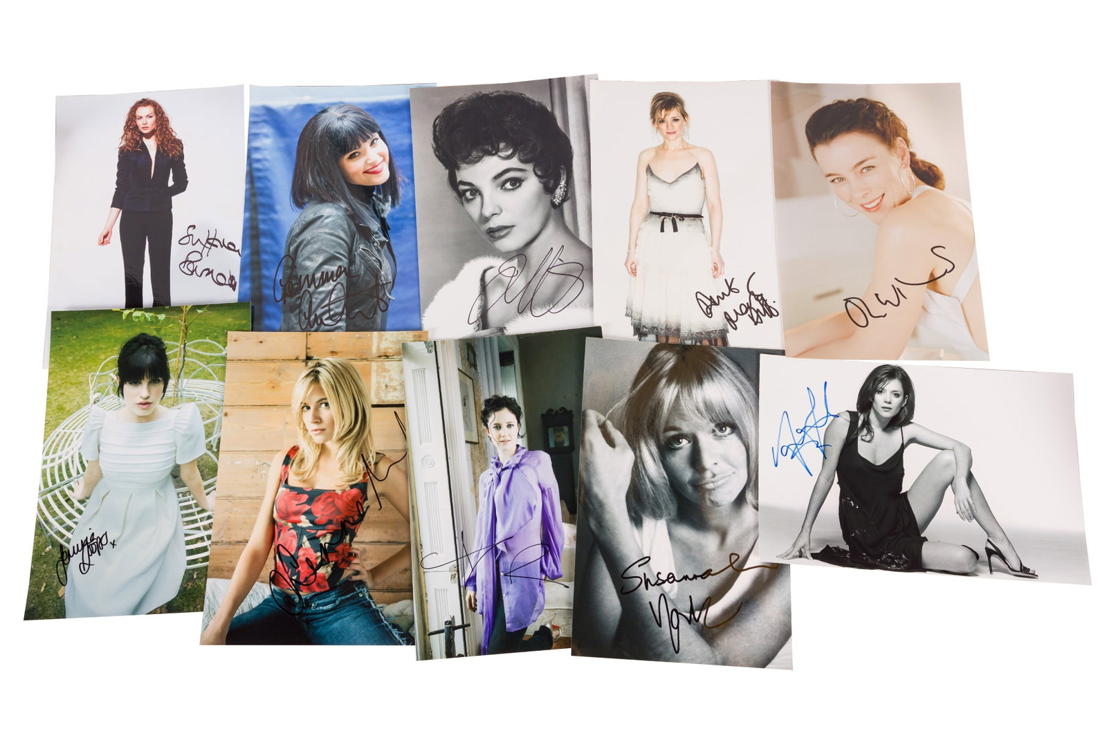 Photograph Collection.- Movie Actresses Signed photographs: Photograph Collection.- Movie Actresses Signed photographs Selection of photographs signed by several contemporary actresses, comprising: Gemma Arterton, Saffron Burrows, Joan Collins, Anne Marie Duff