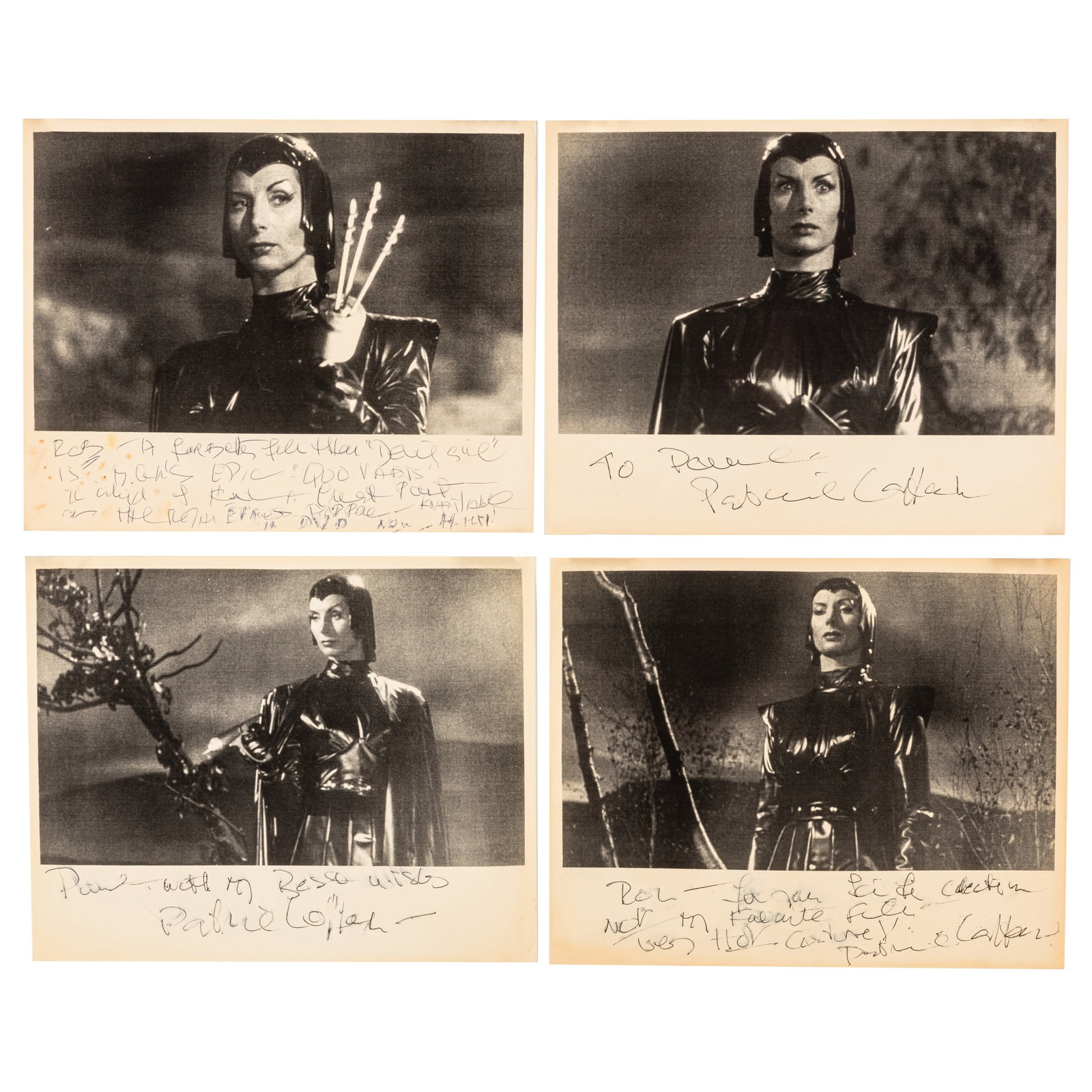 Laffan (Patricia) Signed photographs: Laffan (Patricia) Signed photographs Four glossy black and white photographs, featuring Laffan as the diabolical title character Nyah in the 1954 science-fiction film Devil Girl from Mars, all signed