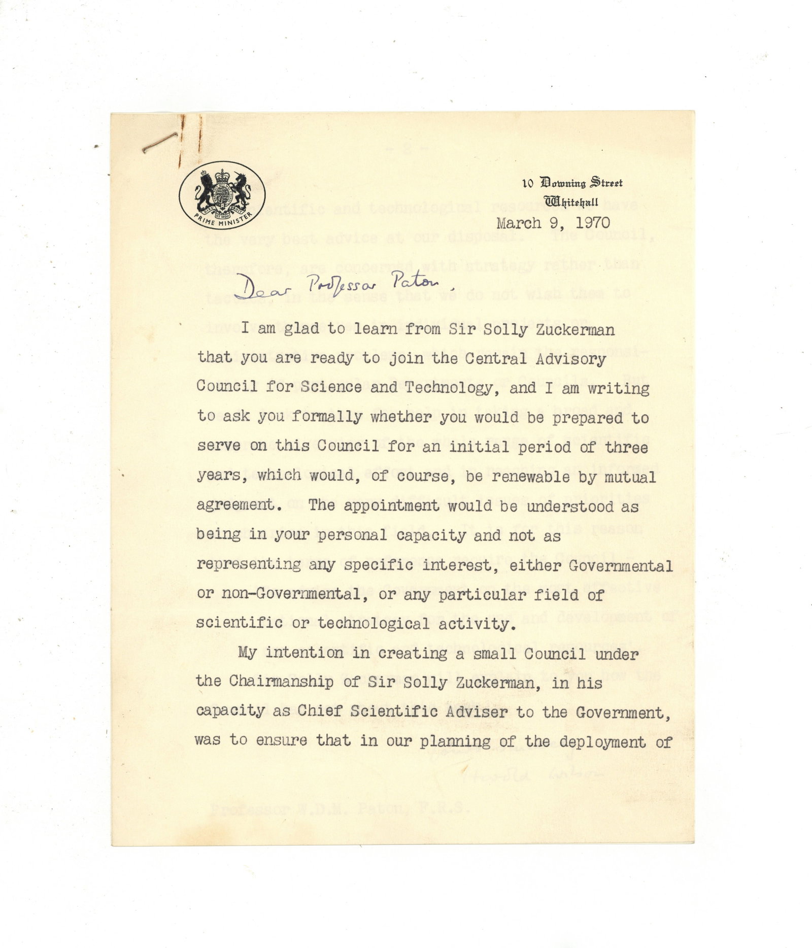 Wilson (Harold) Typed letter signed ("Harold Wilson") (1 of 2)