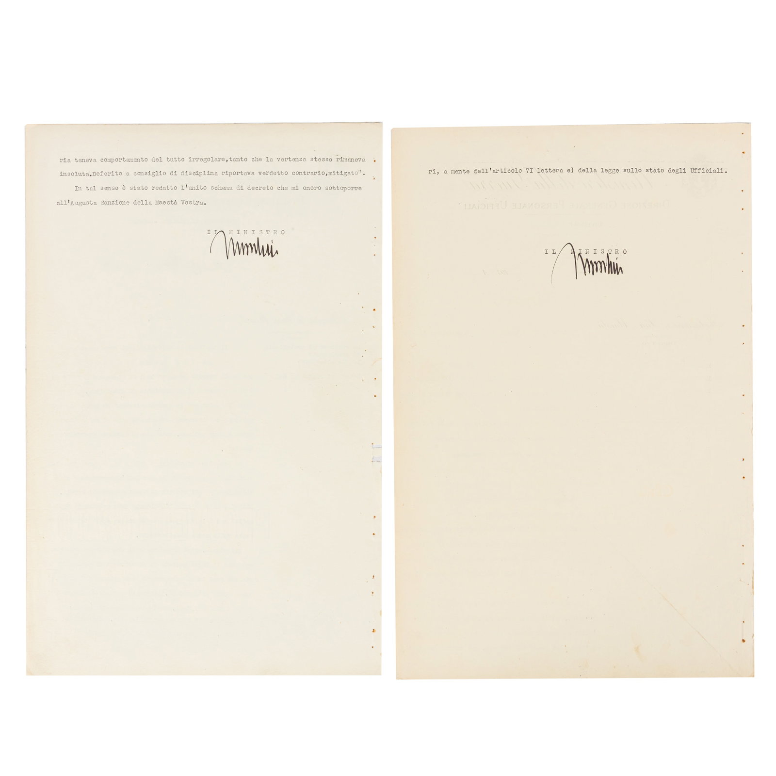 Mussolini (Benito) Two documents signed ("Mussolini") - 2