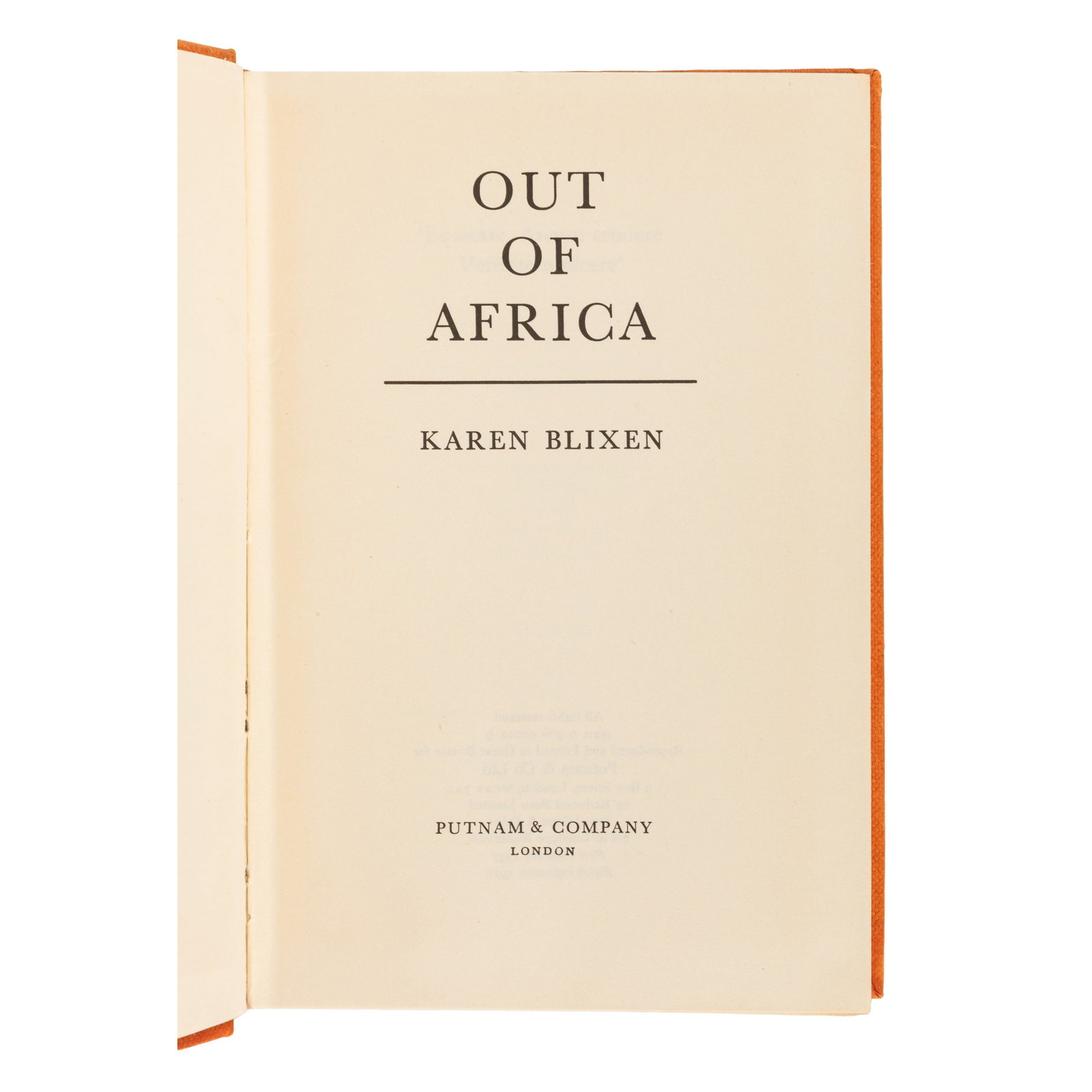 Lean (David) Out of Africa, signed copy - 2
