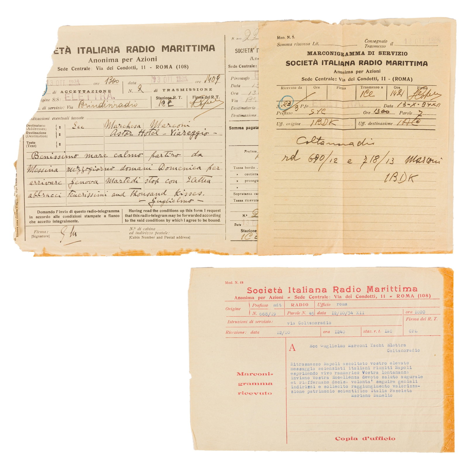 Marconi (Guglielmo) Signed radio-telegram (1 of 1)