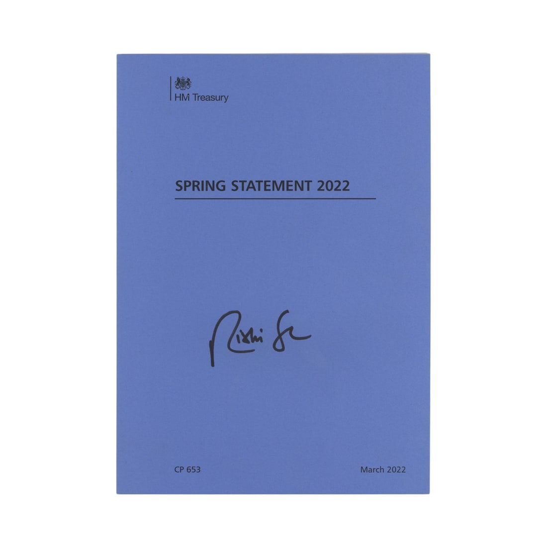 Sunak (Rishi) Spring Statement 2022, signed: Sunak (Rishi) Spring Statement 2022, signed Spring Statement issued by HM Treasury in march 2022, signed by then Prime Minister Rishi Sunak in black felt tip on front page, blue wrappers, in very