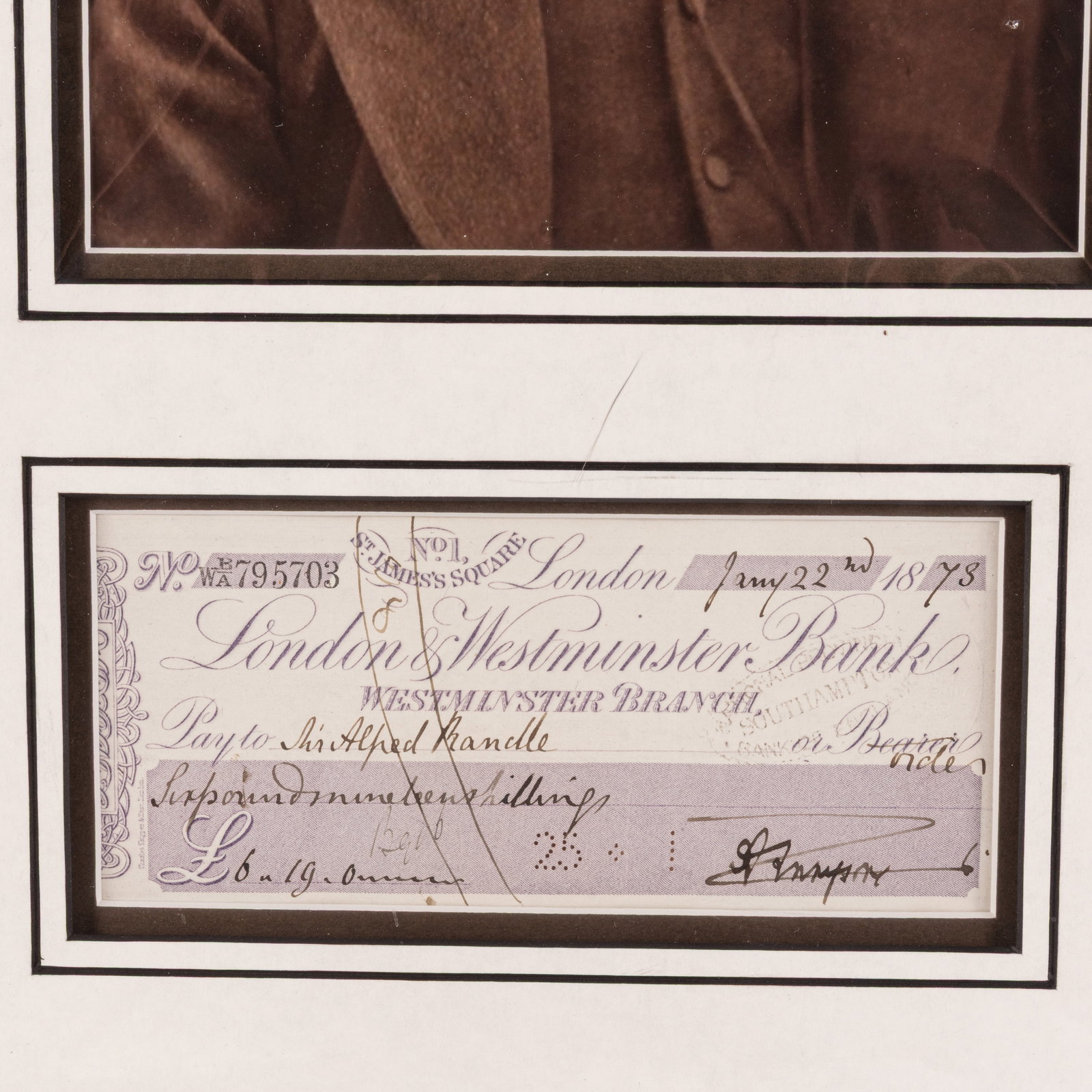 Tennyson (Alfred) Signed cheque, 1873 - 2