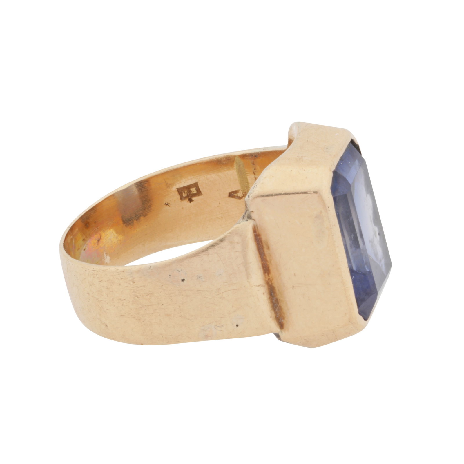A synthetic sapphire ring Yellow metal - 2