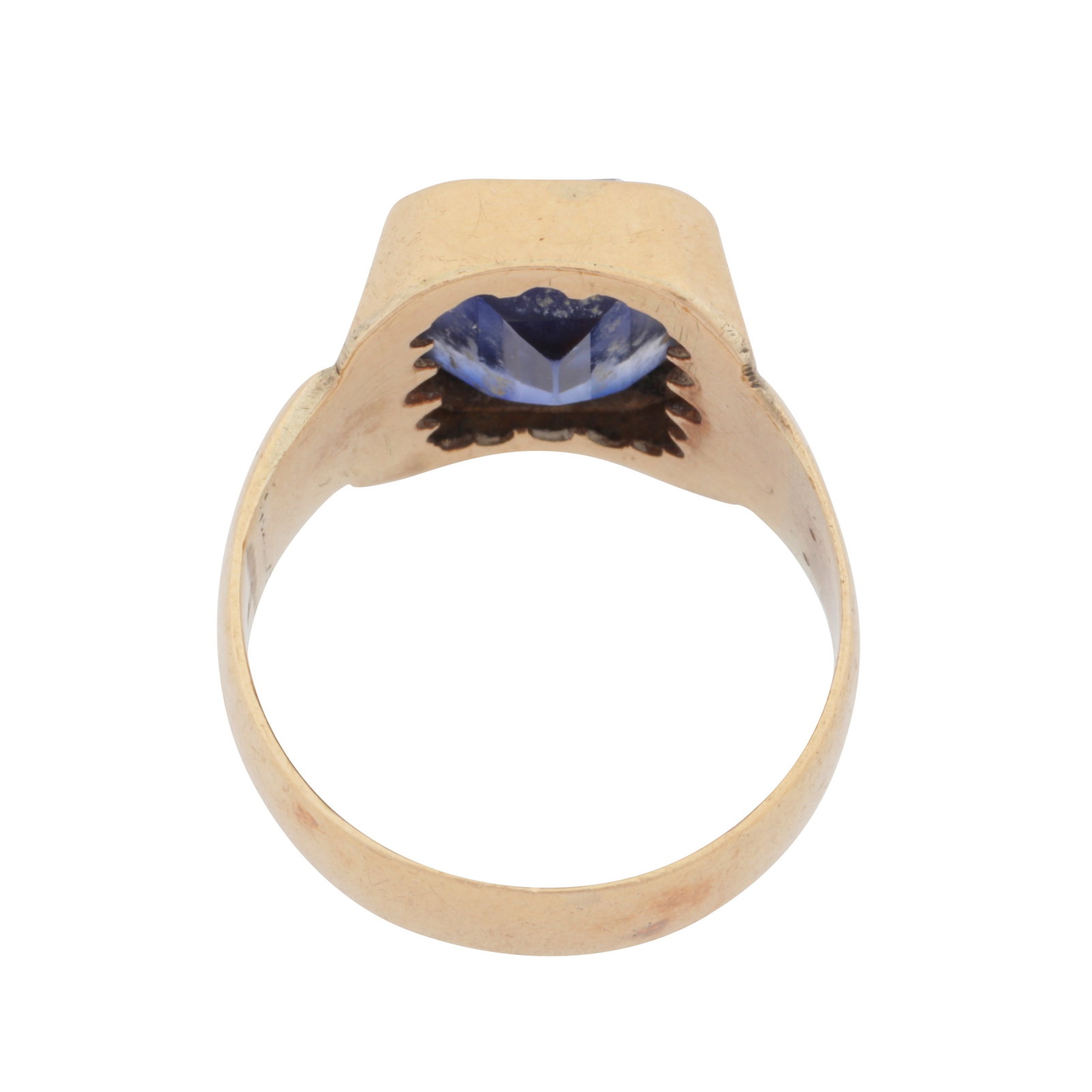 A synthetic sapphire ring Yellow metal - 3