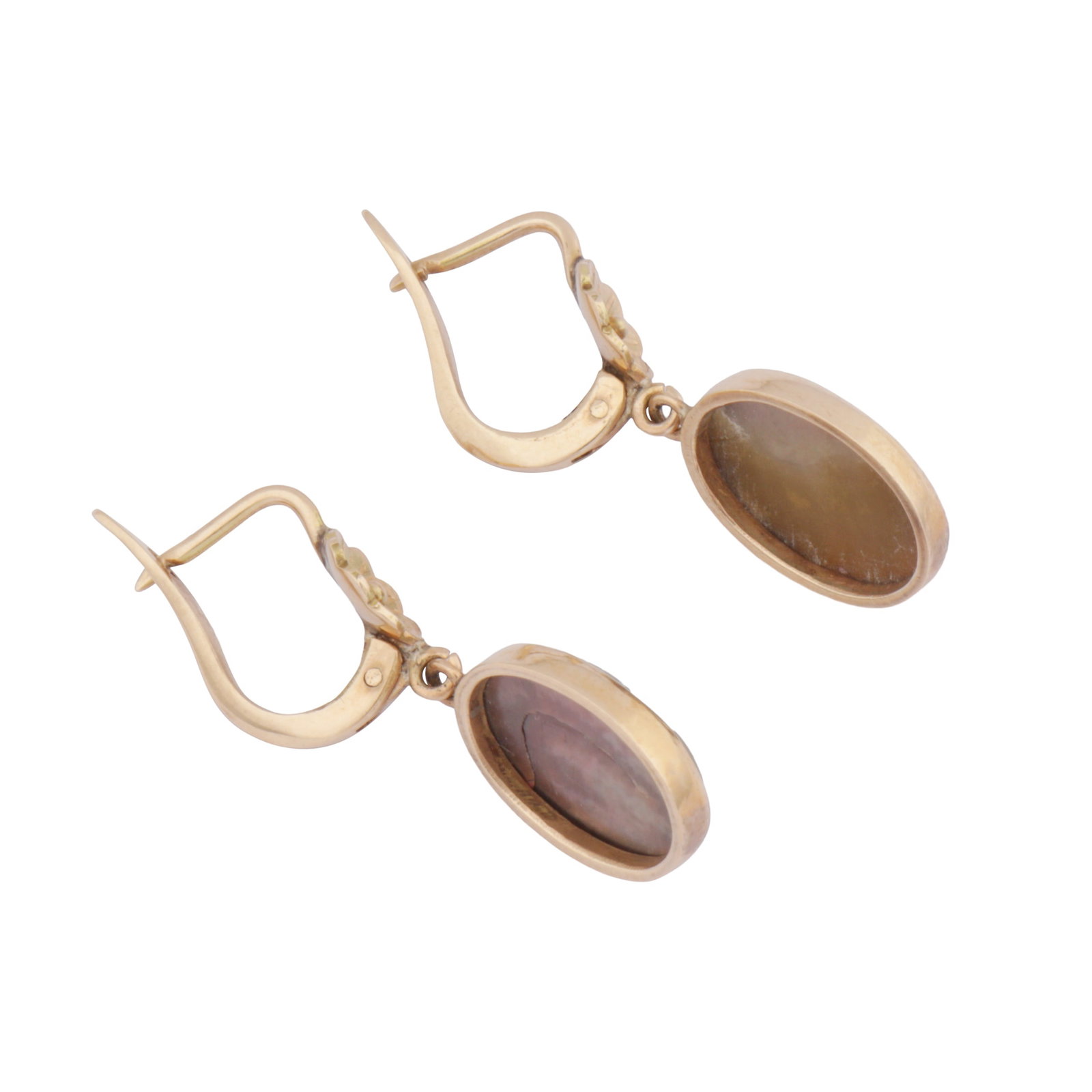 A pair of mother of pearl pendent earrings Yellow metal - 2