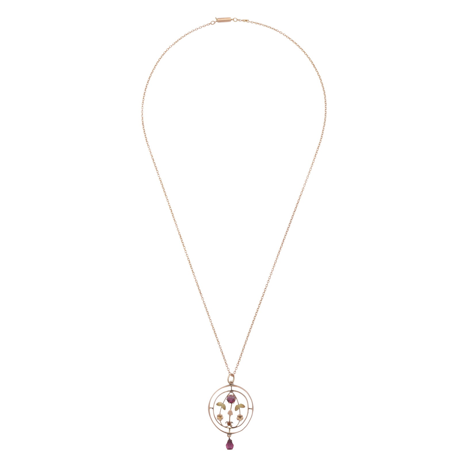 A garnet pendant necklace Yellow metal - 2