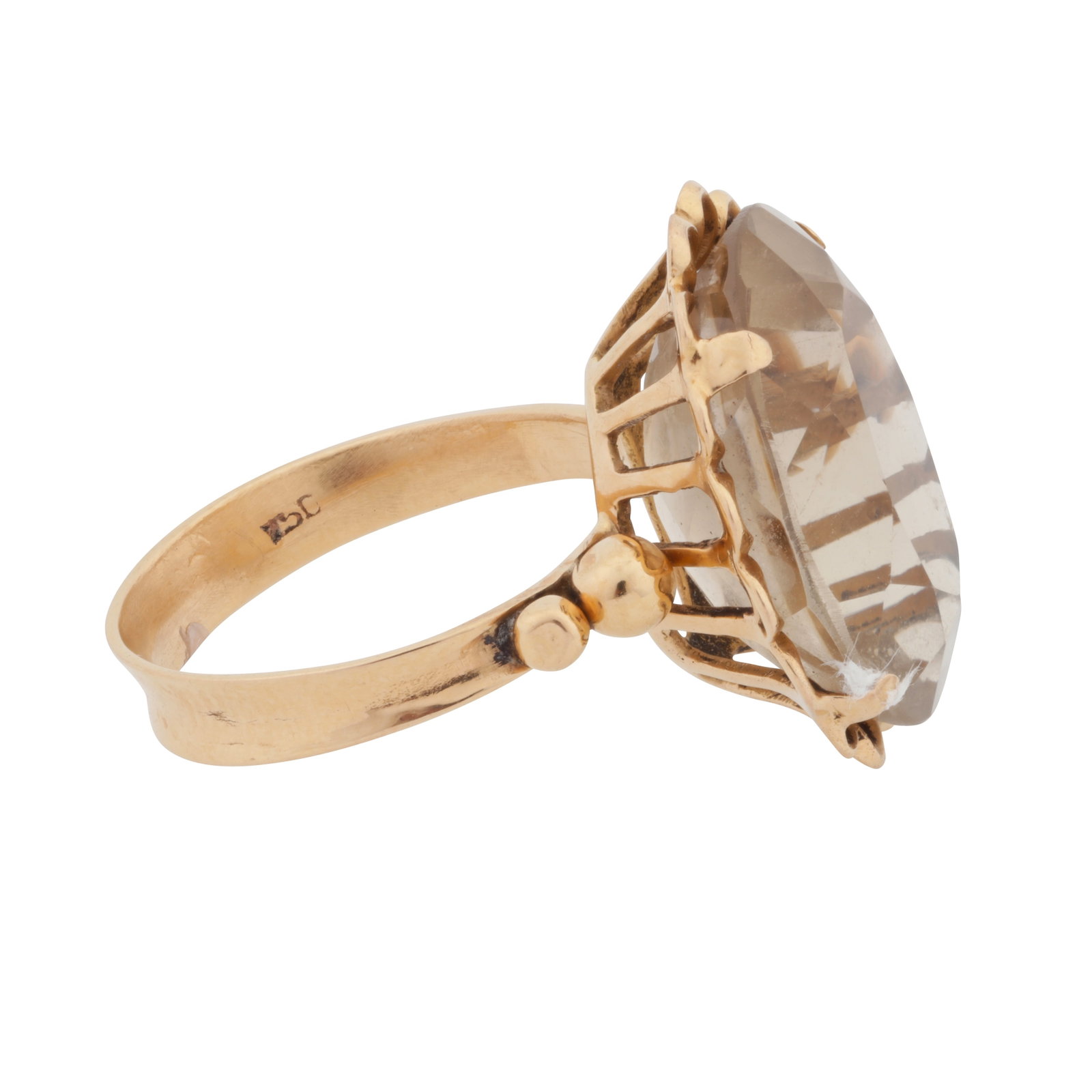 A smoky quartz single-stone ring Yellow metal - 2