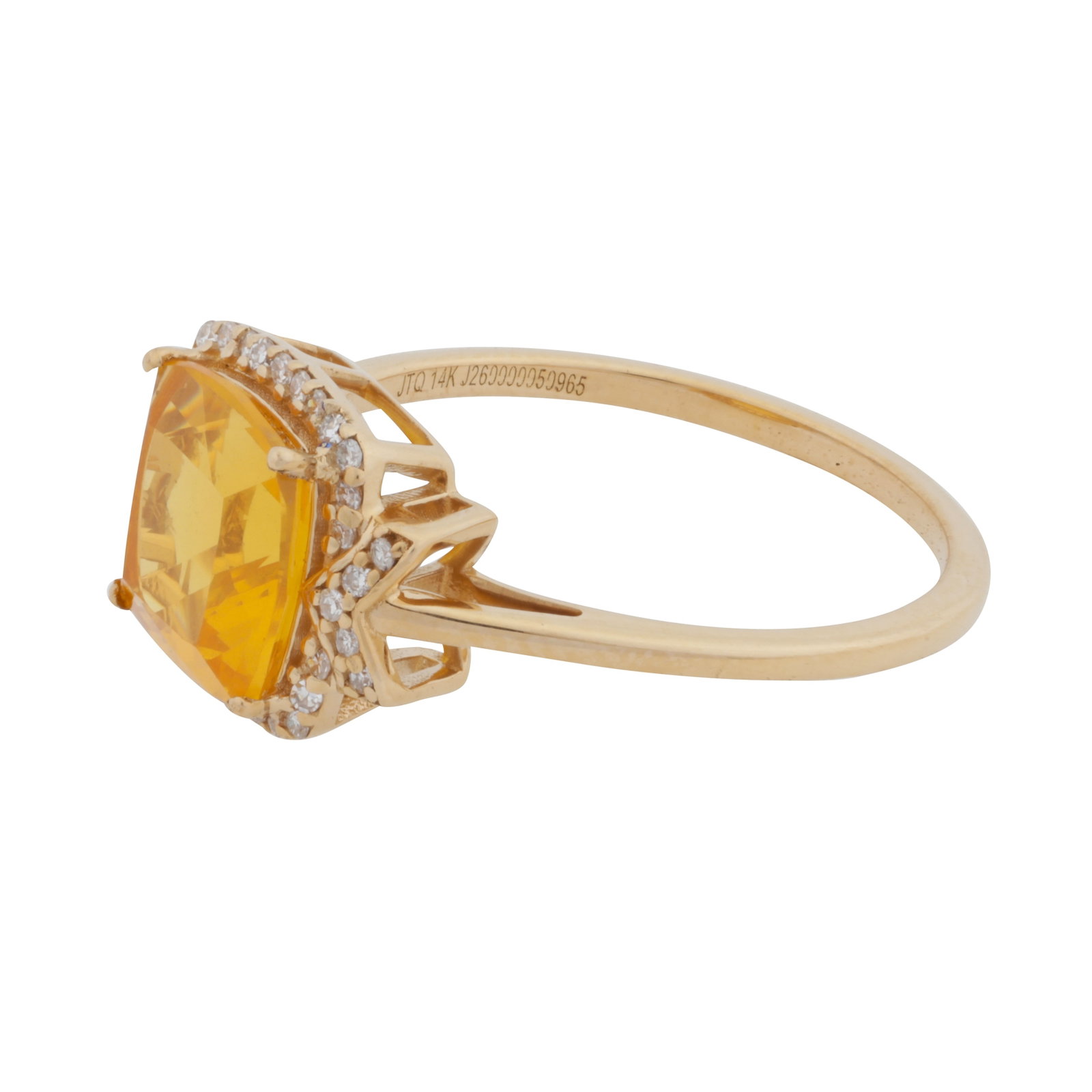 A fire opal and diamond ring Yellow metal - 2