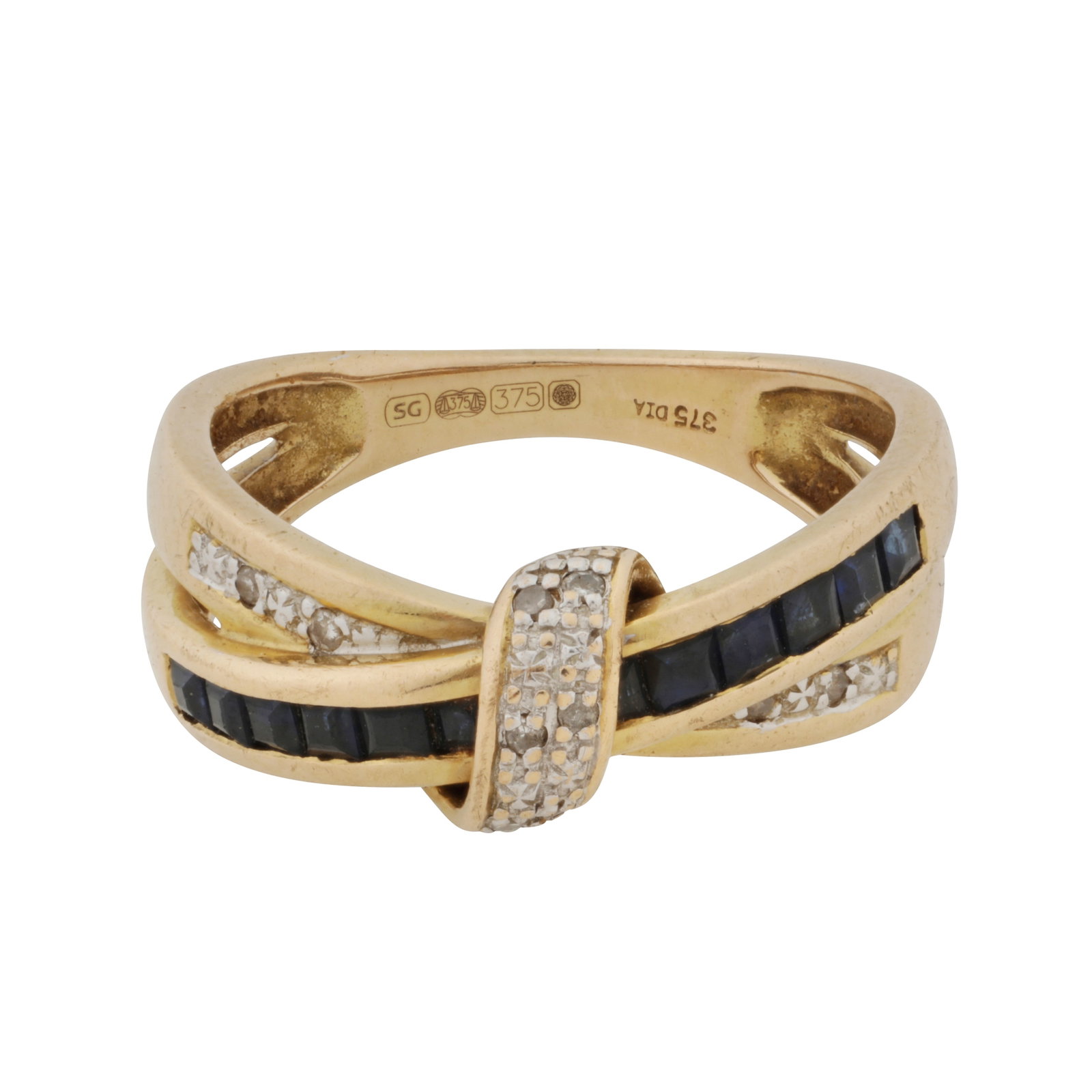 A sapphire and diamond crossover ring 9ct yellow gold (1 of 3)