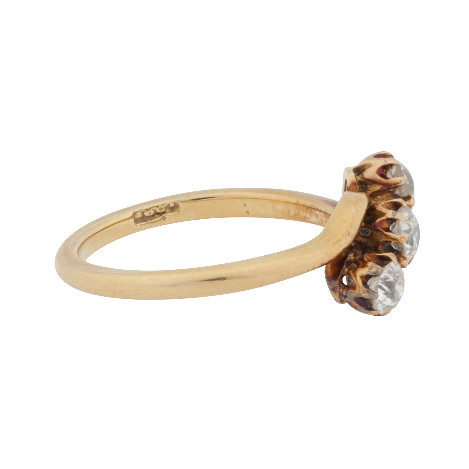 A three stone diamond ring Yellow metal - 2
