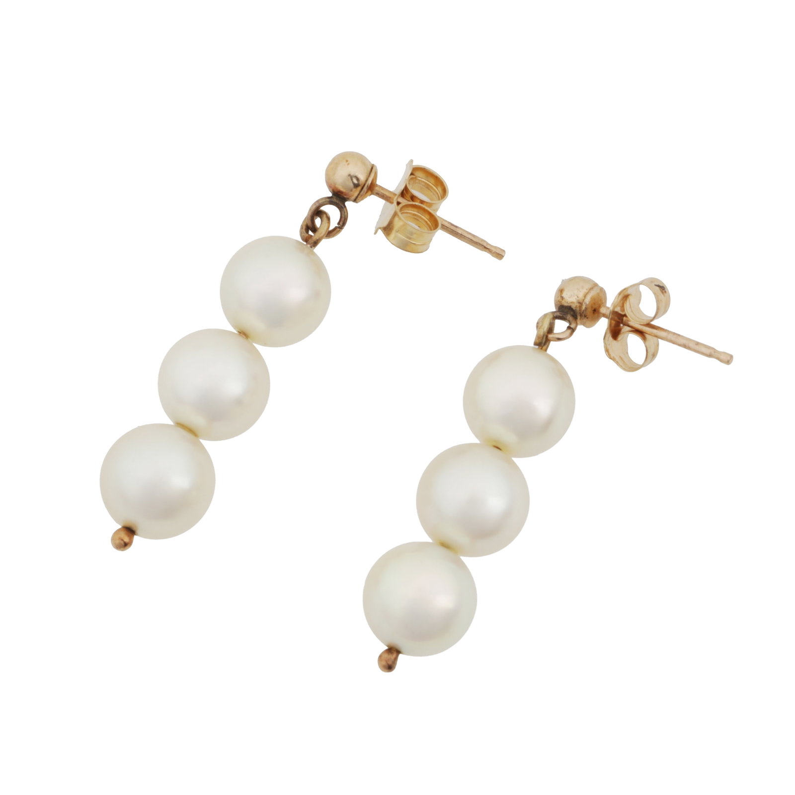 A pair of pearl pendent earrings Yellow metal - 2