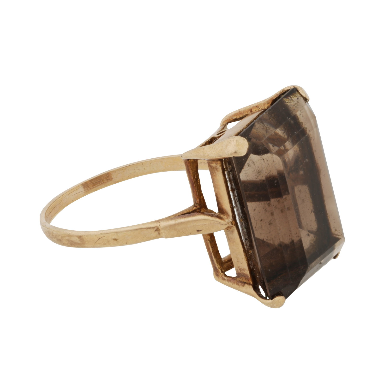 A smoky quartz single stone ring Yellow metal - 2