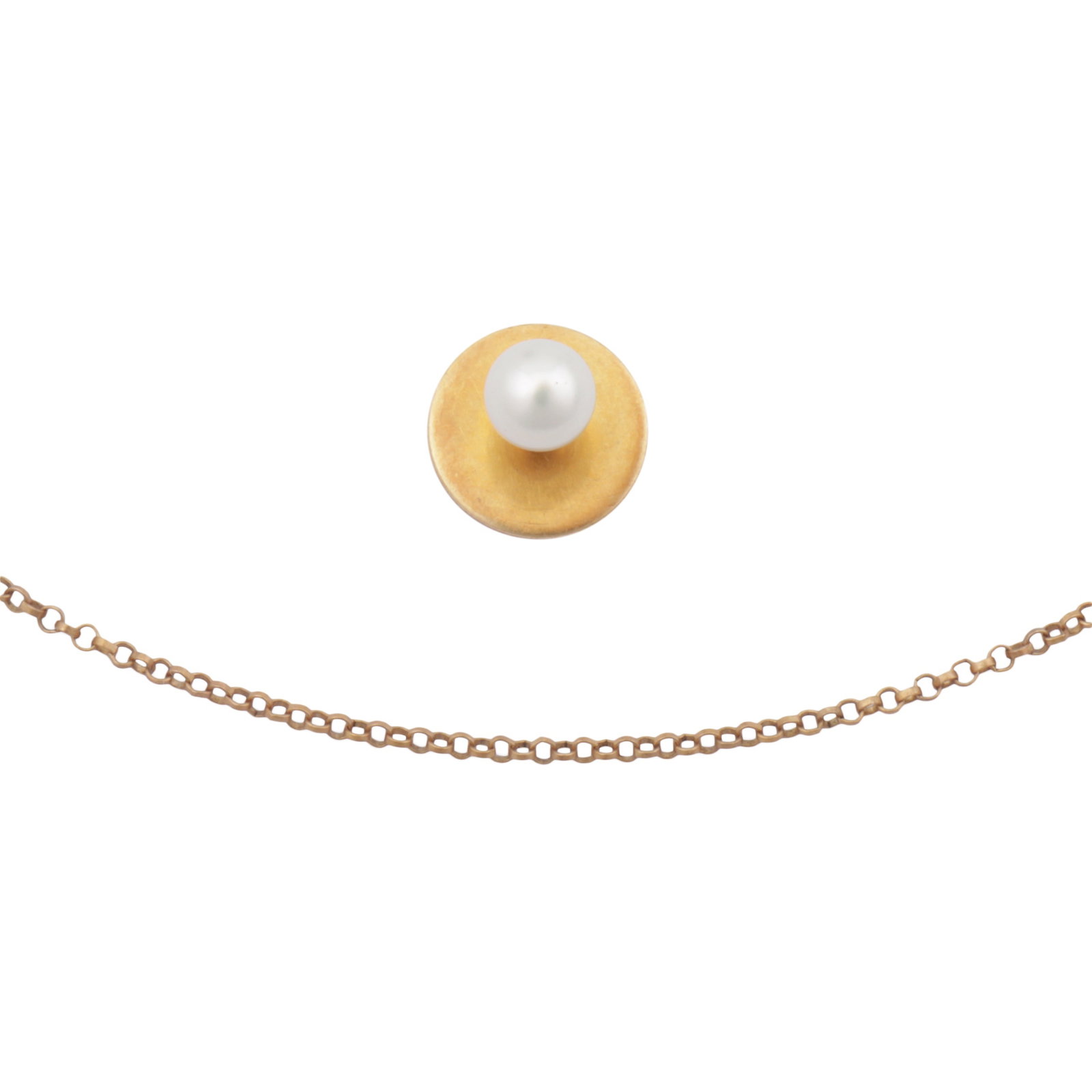 A chain necklace and a pearl stud Yellow metal (1 of 2)