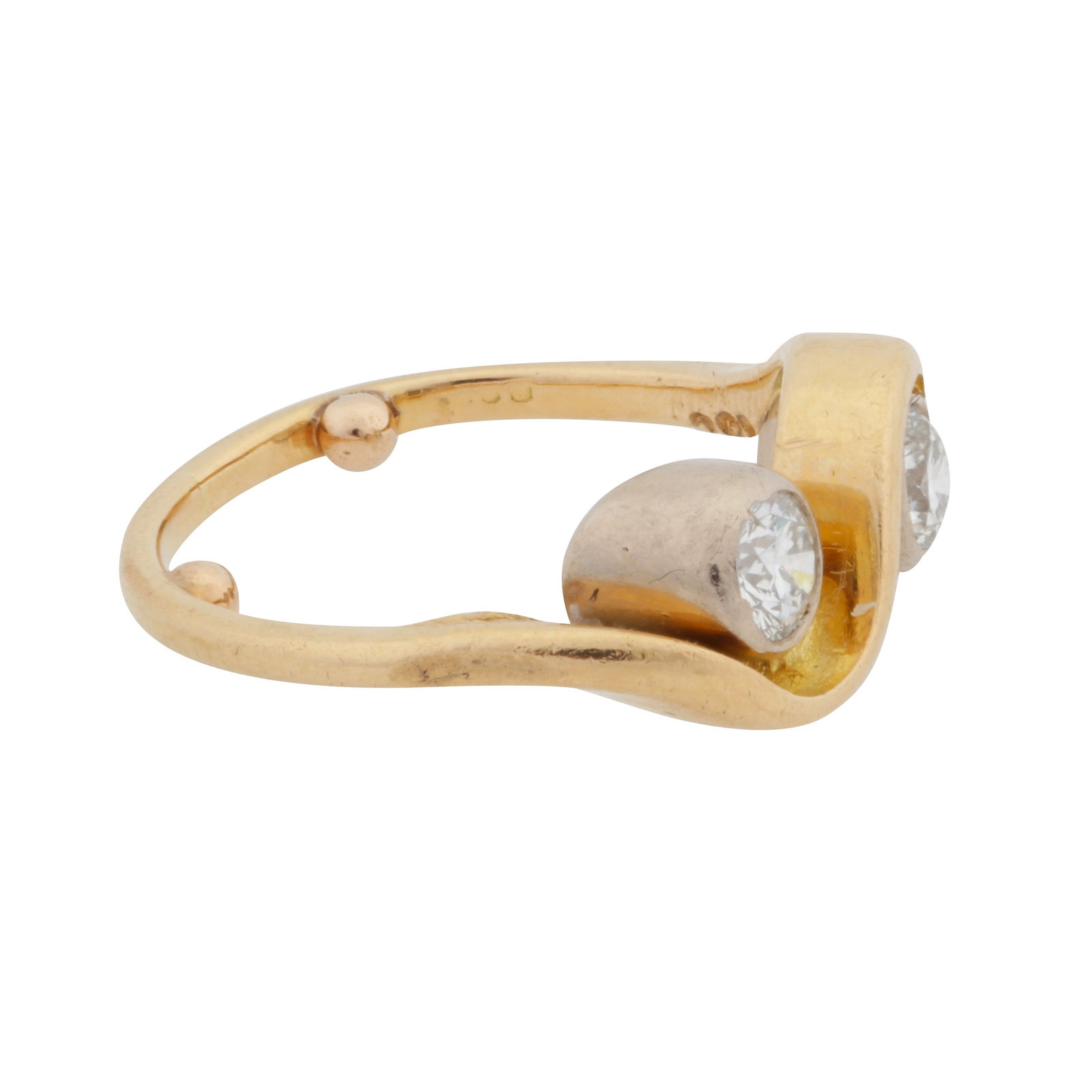 A diamond two stone ring Yellow metal - 2
