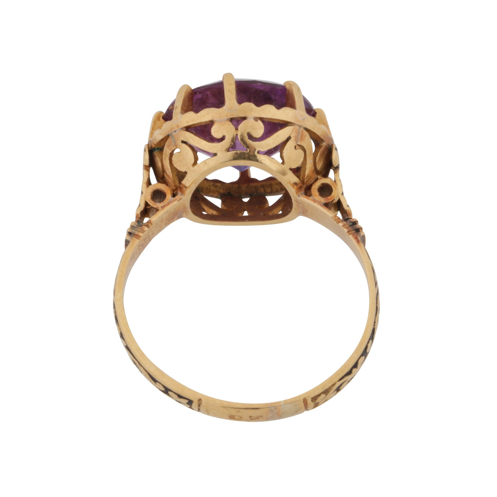 A synthetic purple sapphire single stone ring Yellow metal - 4
