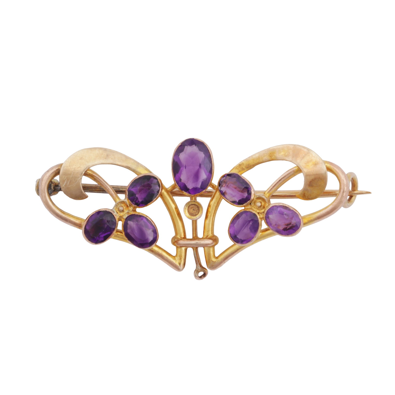 An amethyst brooch Yellow metal (1 of 2)