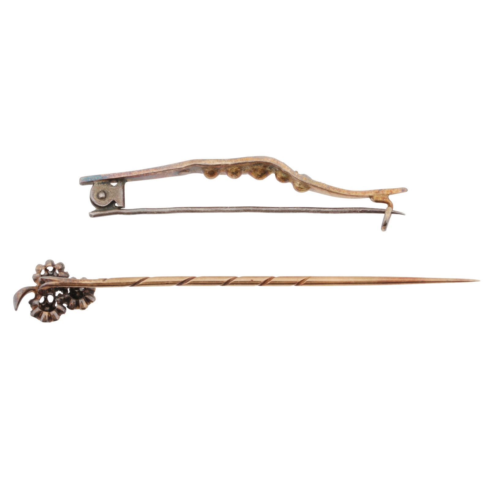 A diamond pin and a diamond brooch Yellow and white metal - 2