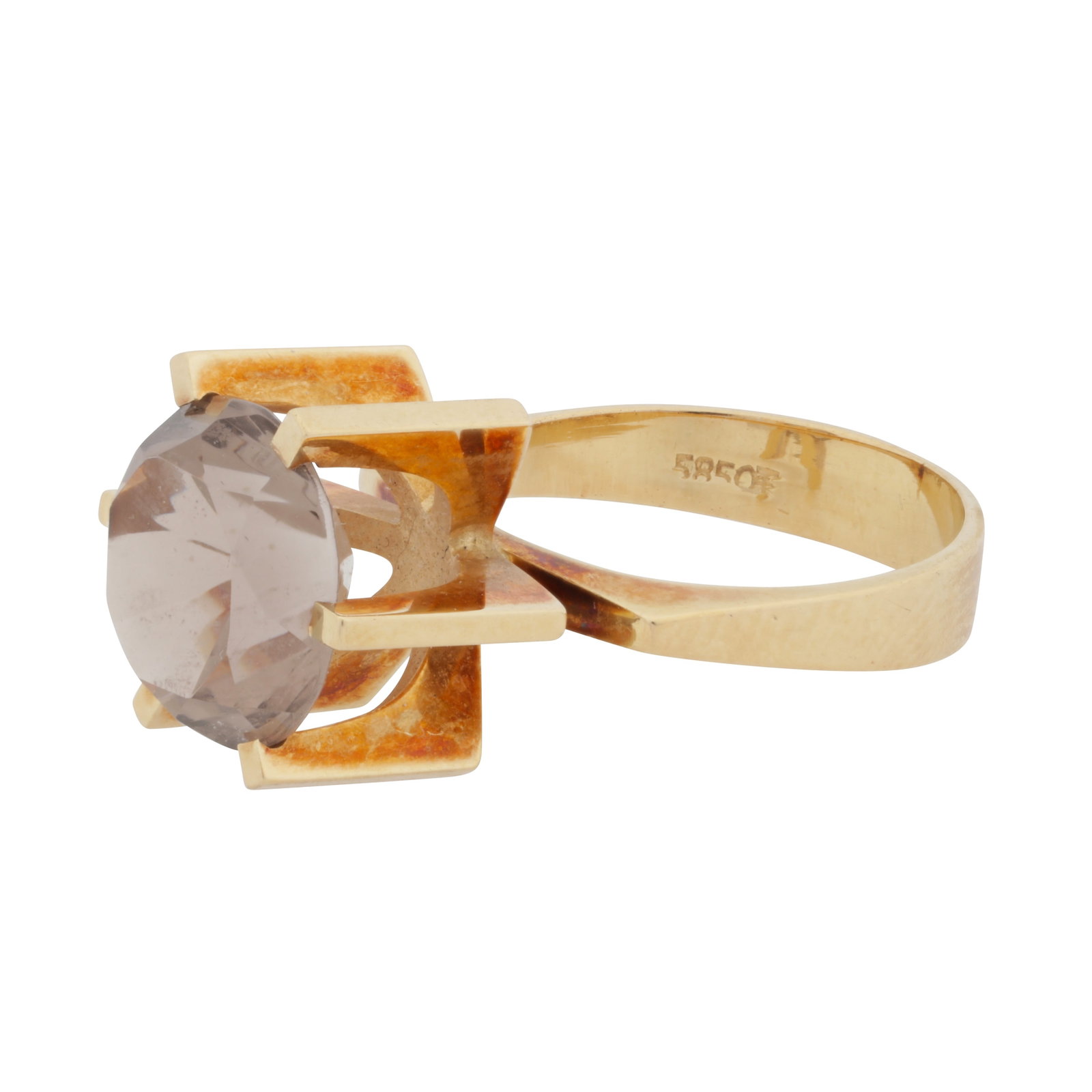 A smoky quartz single-stone ring Yellow metal - 2