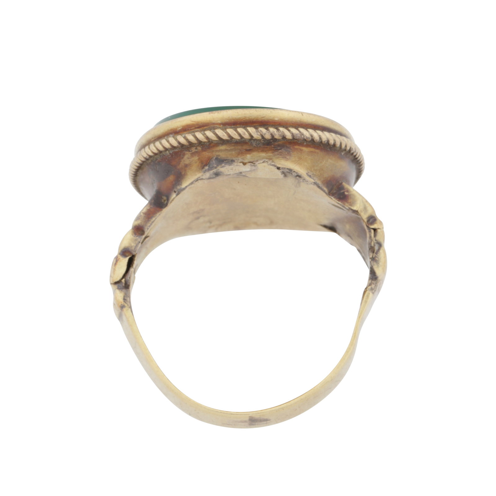 A green calcedony ring Yellow metal - 3