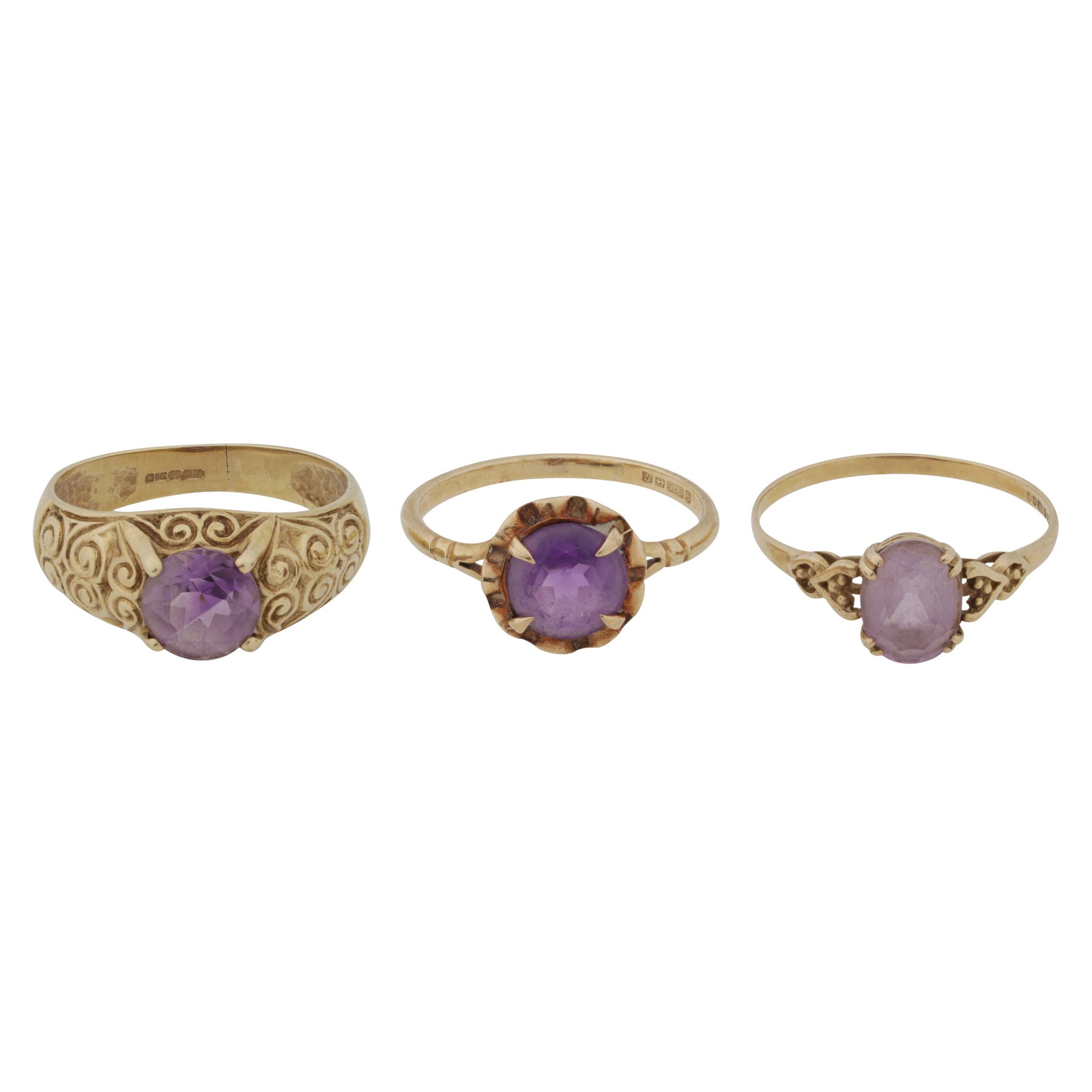 Three single-stone amethyst rings 9 carat gold (1 of 3)