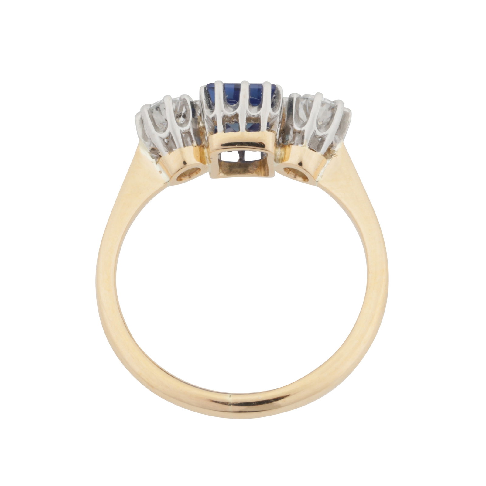 A sapphire and diamond three stone ring Yellow and white metal - 3