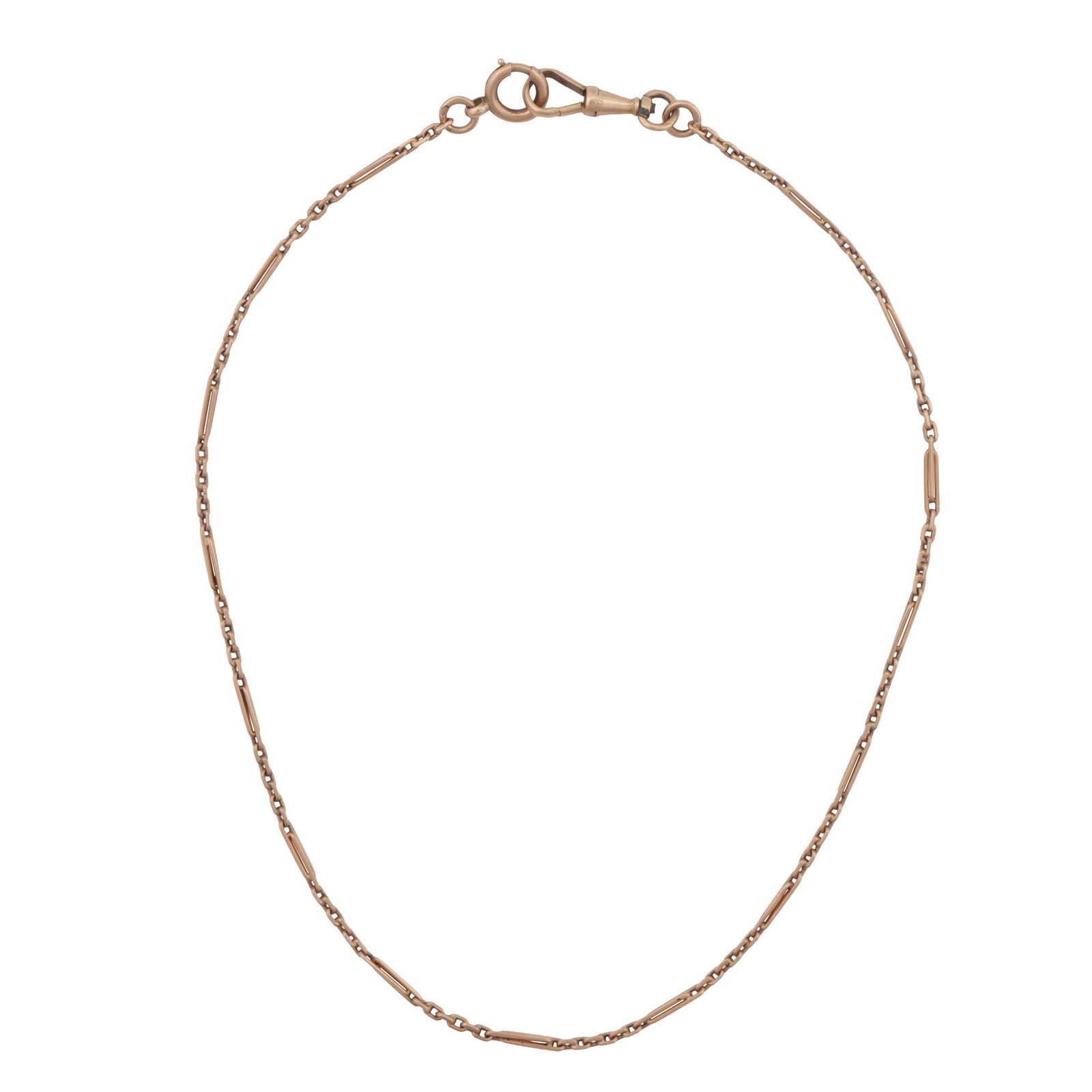 A fancy link chain Yellow metal: A fancy link chain Yellow metal Alternating bars and links of polished finish, set in yellow metal, Austro hungarian assay mark, length approx. 37.0cm