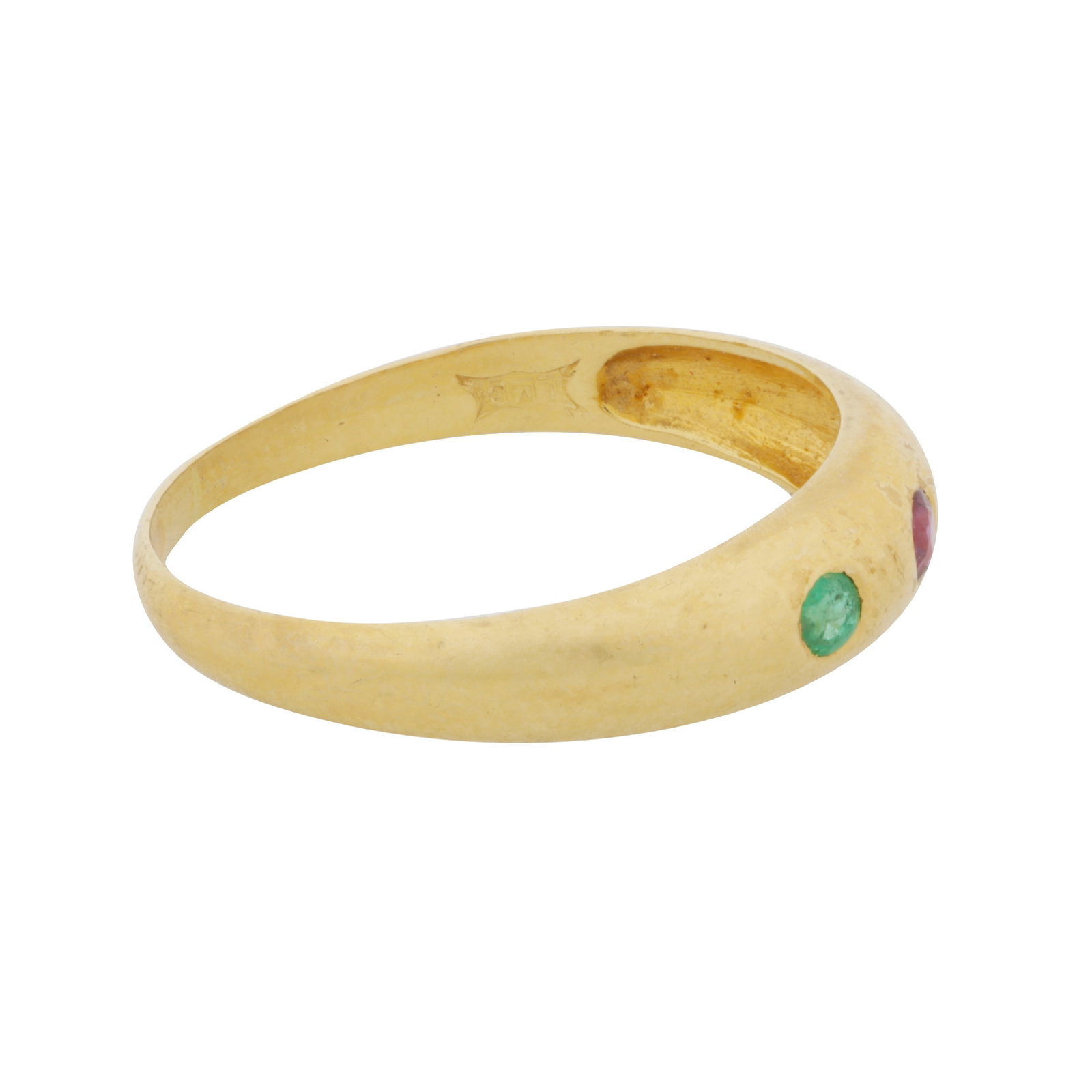 An emerald, ruby and sapphire three stone ring 18ct yellow gold - 2