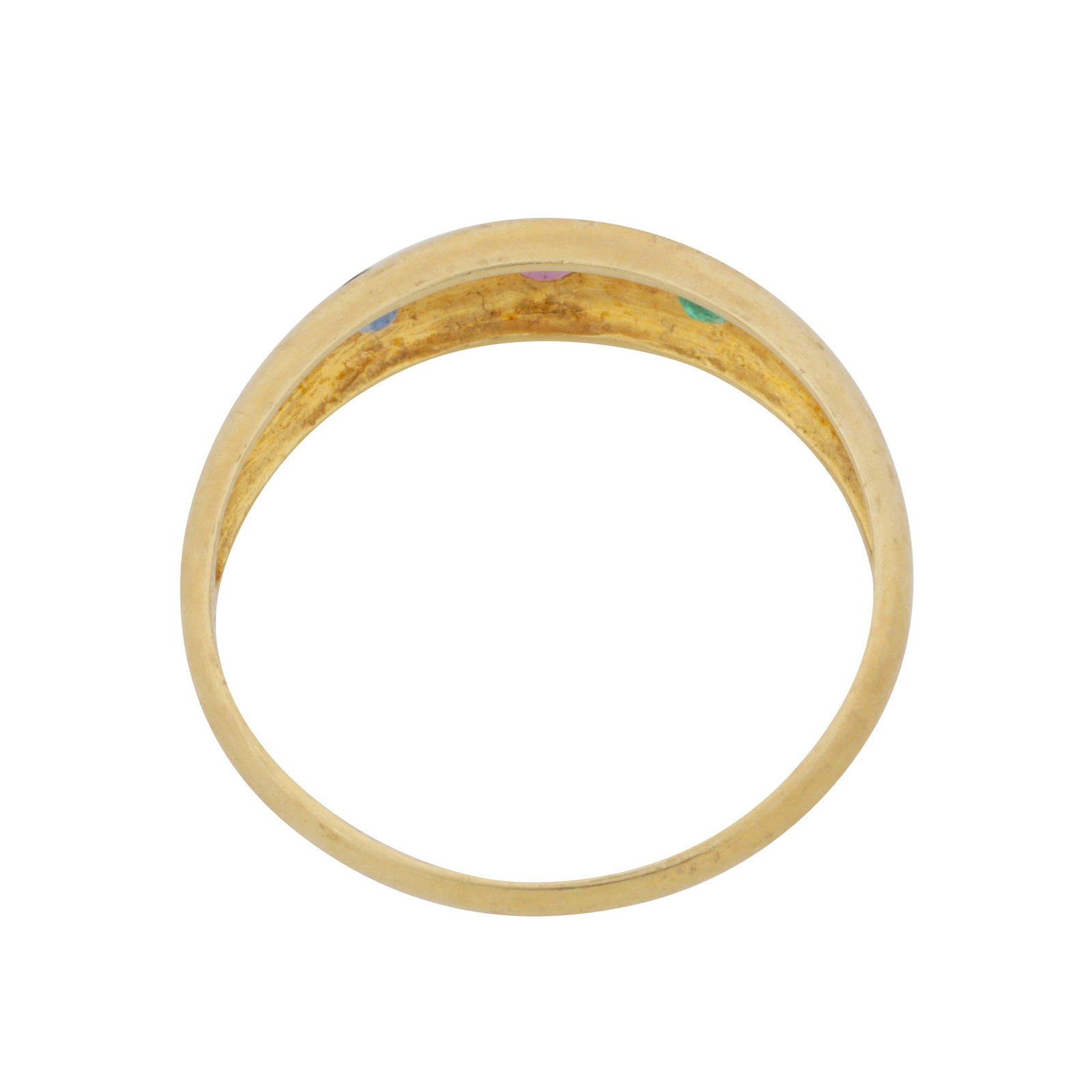 An emerald, ruby and sapphire three stone ring 18ct yellow gold - 3