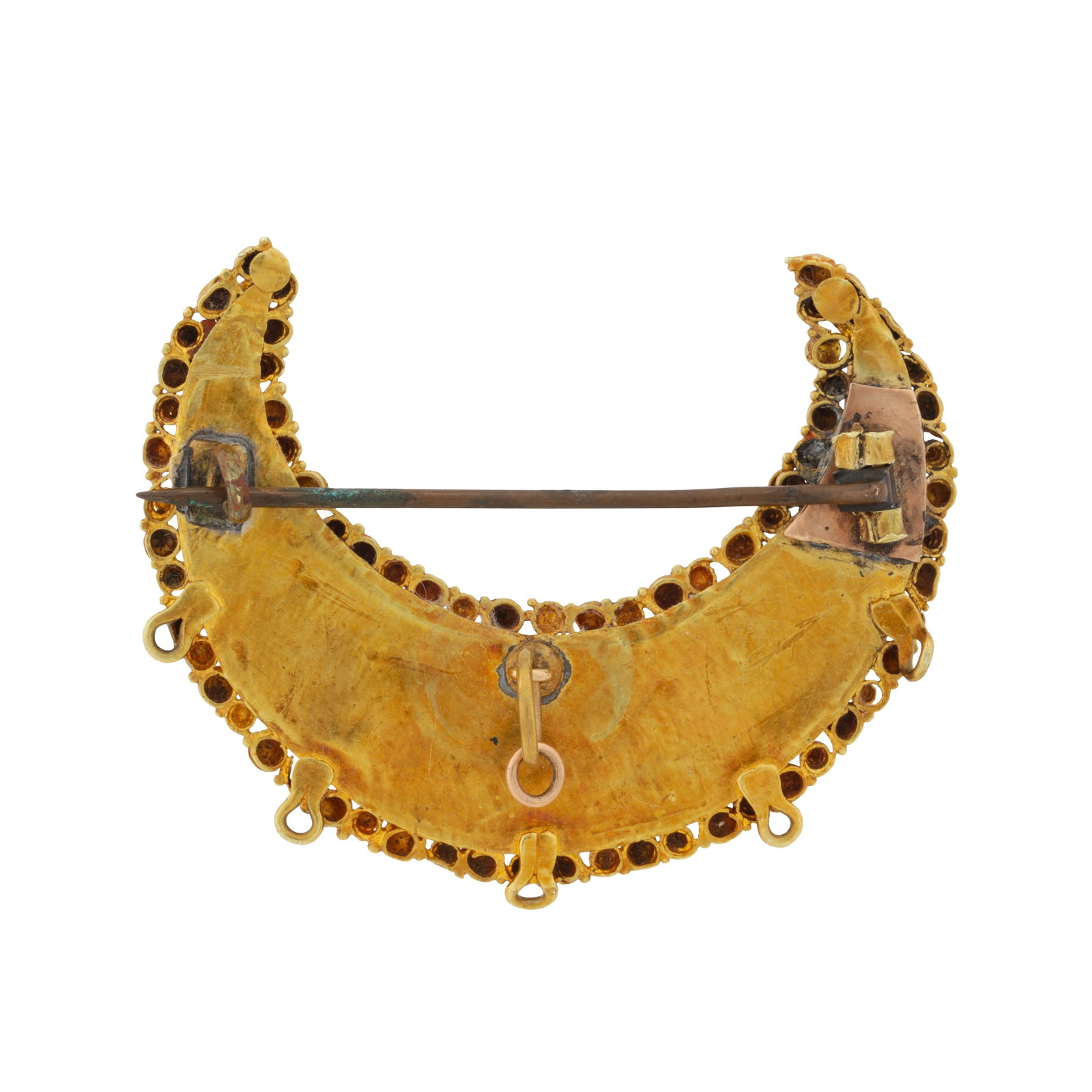 A turquoise crescent brooch / pendant Yellow metal - 2