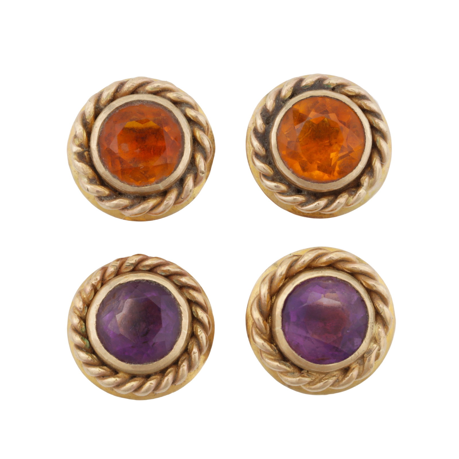 Two pairs of gem-set stud earrings Yellow metal (1 of 2)