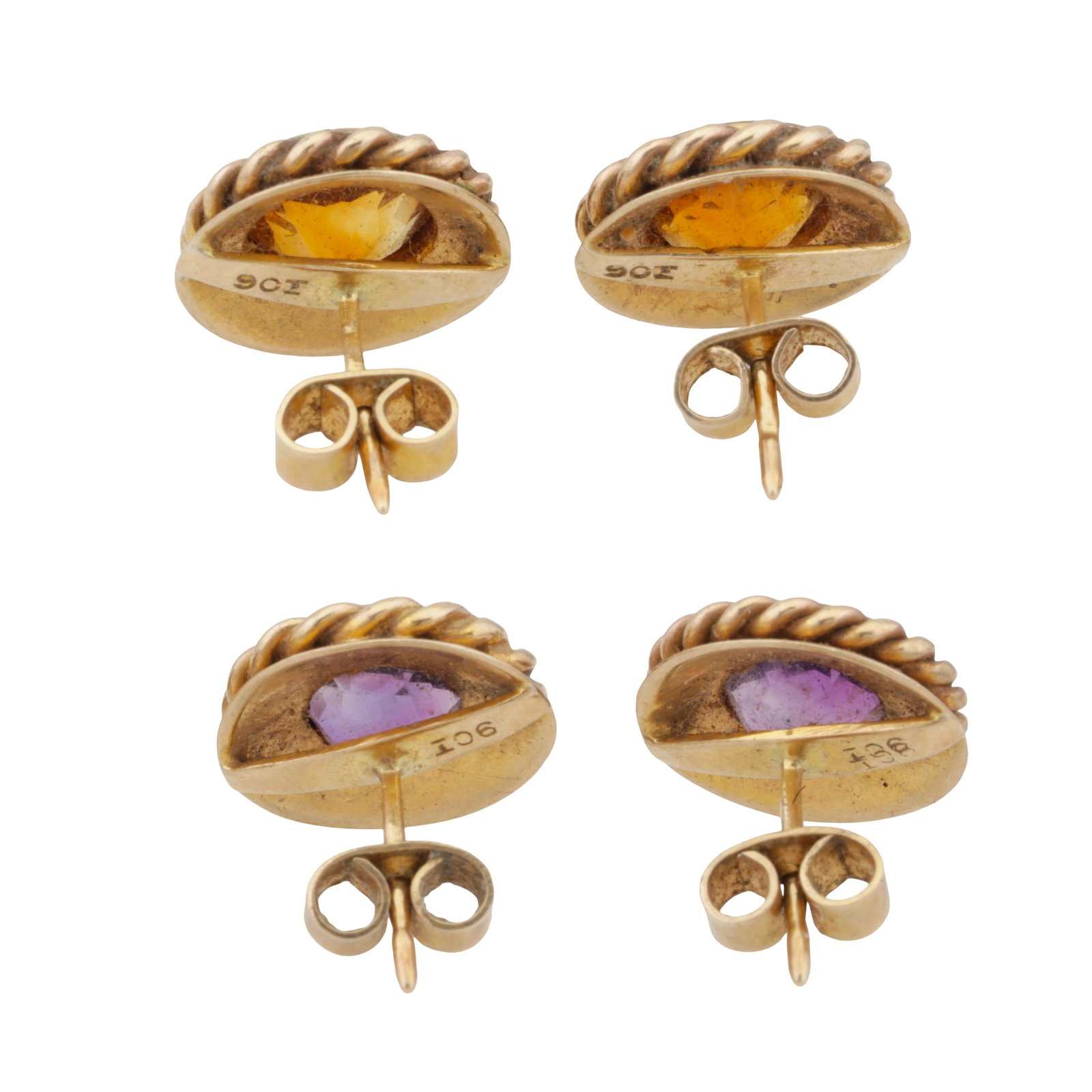 Two pairs of gem-set stud earrings Yellow metal - 2