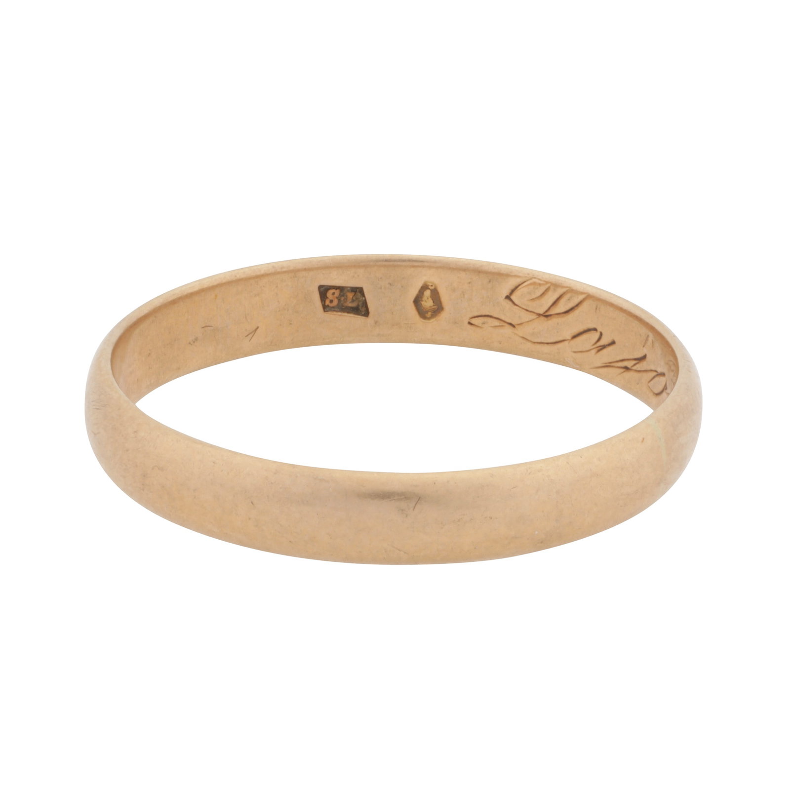 A band ring Yellow metal: A band ring Yellow metal Of polished finish, set in yellow metal, Hungarian assay mark, ring size R¾