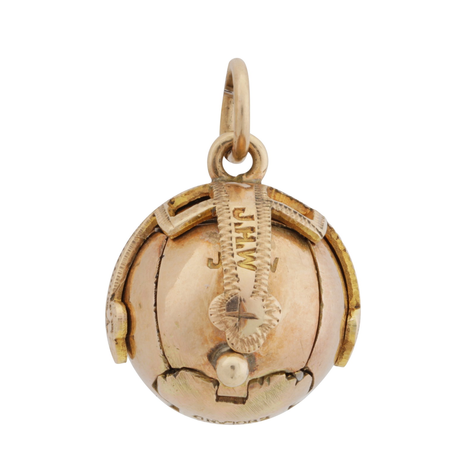 A Masonic pendant Yellow metal: A Masonic pendant Yellow metal The orb pendant with four clasps, allowing the pendant to unfold into a crucifix, maker's mark, yellow metal unmarked, size when fully unfolded 4.5cm, diameter of orb