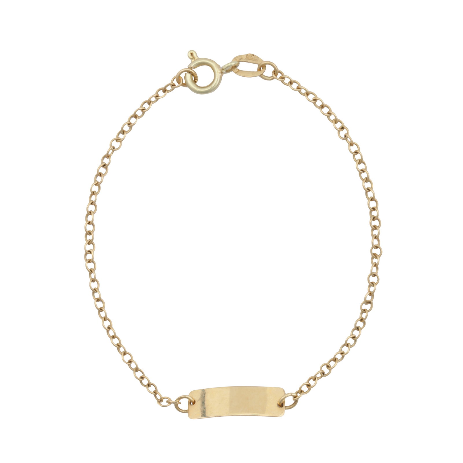 A name tag bracelet Yellow metal: A name tag bracelet Yellow metal The rectangular plaque, to a cable-link chain, stamped 585, length 15.0cm