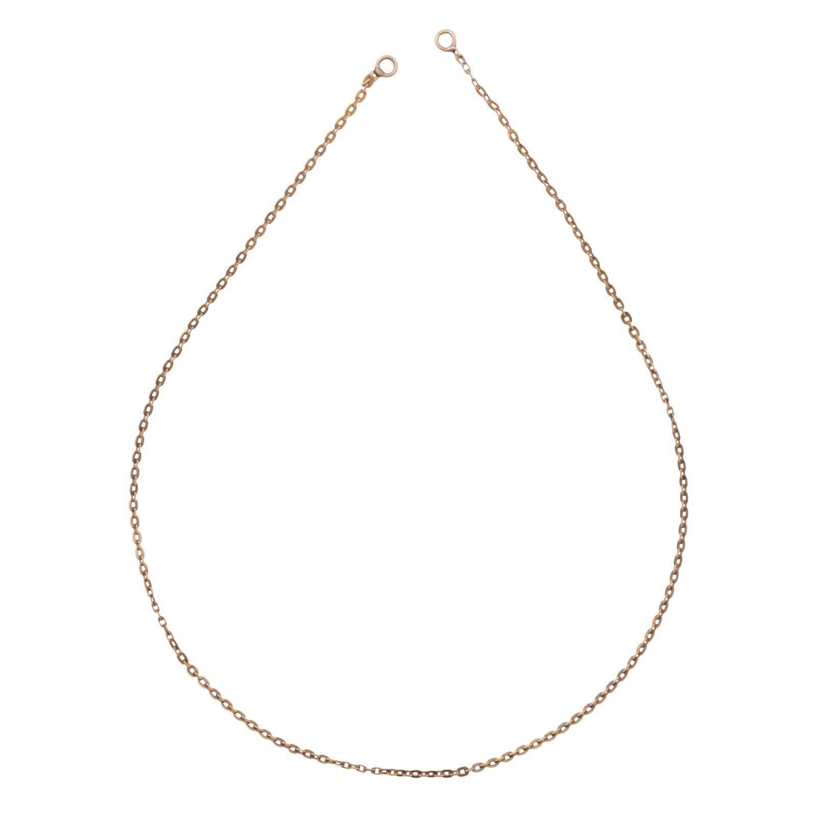 A chain Yellow metal: A chain Yellow metal Of trace-link design, set in yellow metal, clasp deficient, unmarked, length 35.5cm The item has been XRF tested and found to be 18ct gold